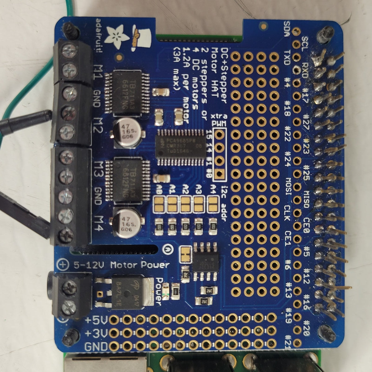 Raspberry Pi w/ Adafruit 2348 DC & Stepper Motor HAT Controller Assembly
