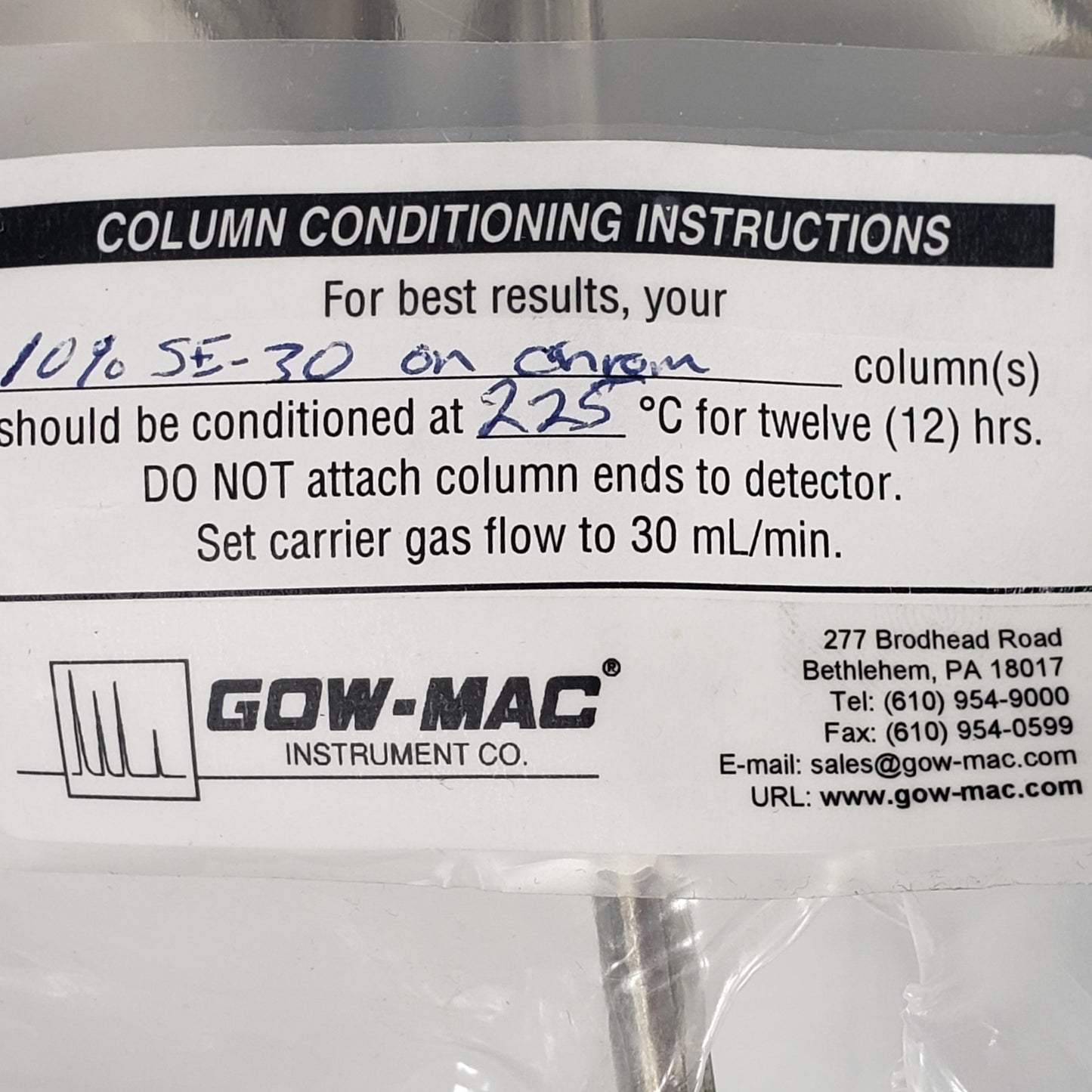 GOW-MAC C4111A23922 Stainless Steel Gas Chromatography Columns for Complex Mixes