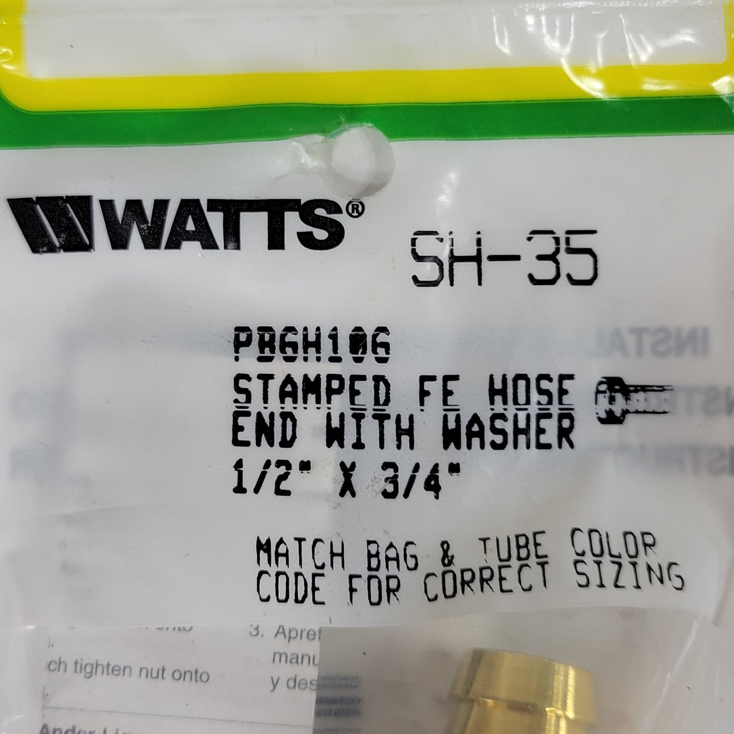 WATTS PBGH106 SH-35 Stamped FF Hose End w/Washer, 1/2" x 3/4", Manual Included
