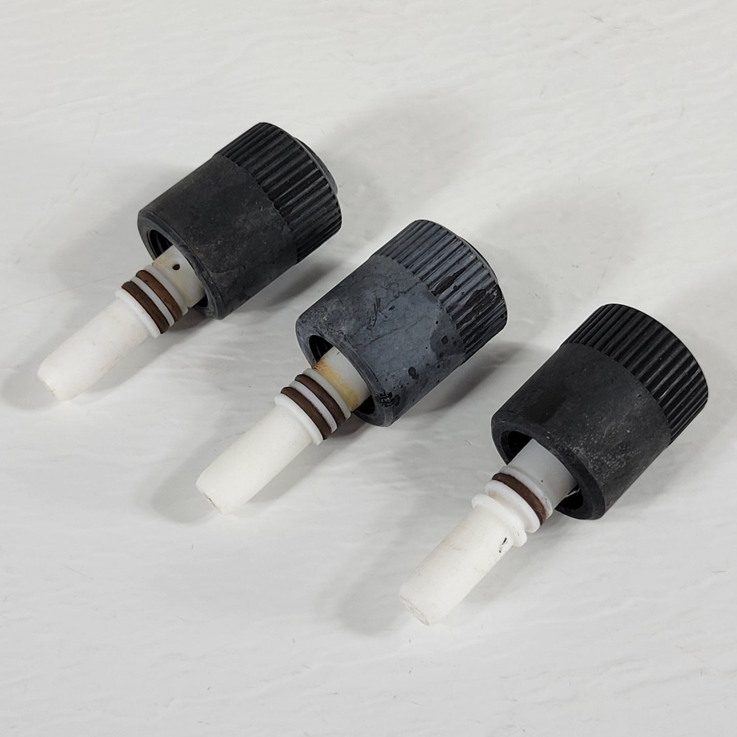 Three CHEMGLASS PTFE 0-8mm High Vacuum Valve Plug-Only for Vacuum Systems, Brown