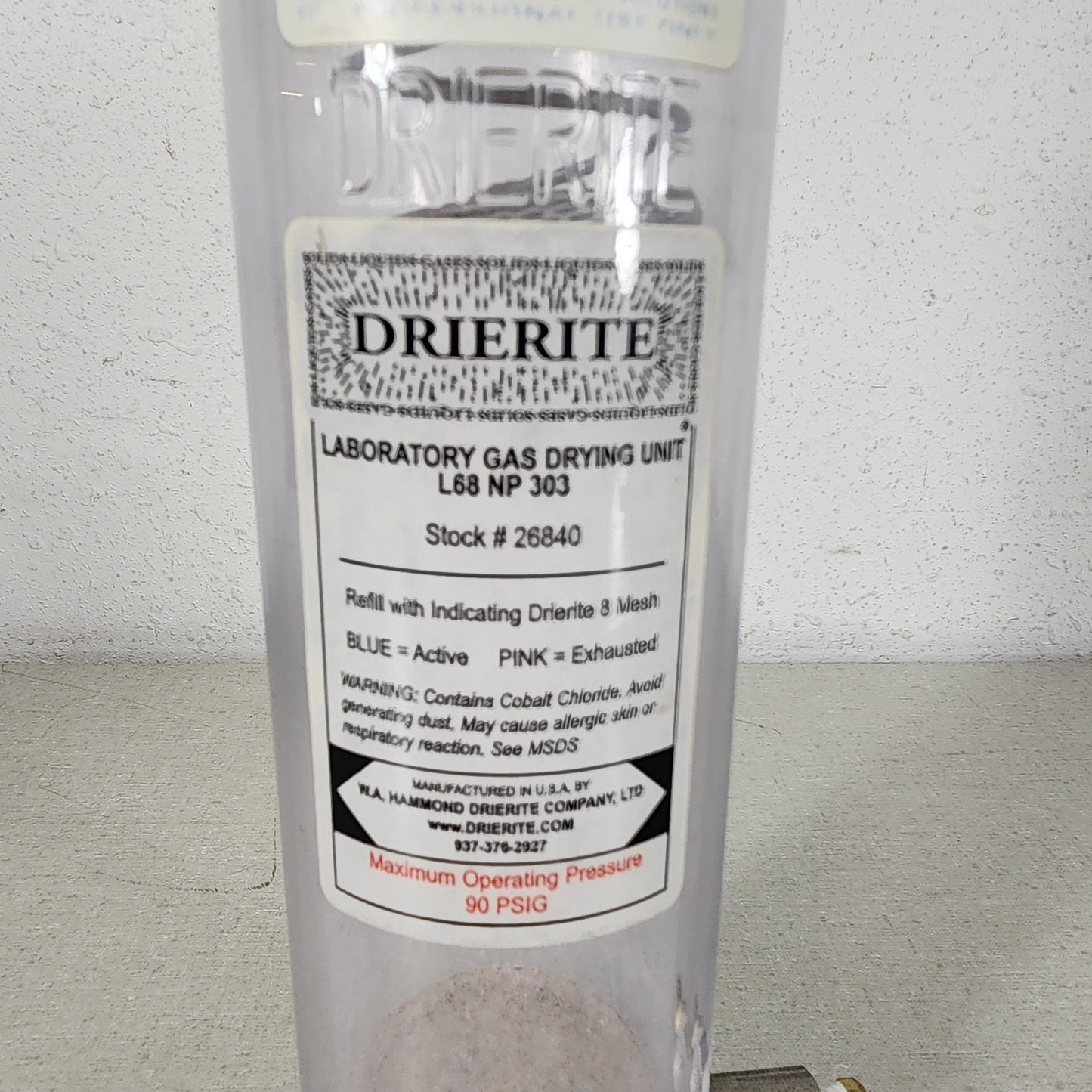 DRIERITE L68-NP-303 26840 Lab Laboratory Gas Drying Unit 90 PSIG Polycarbonate