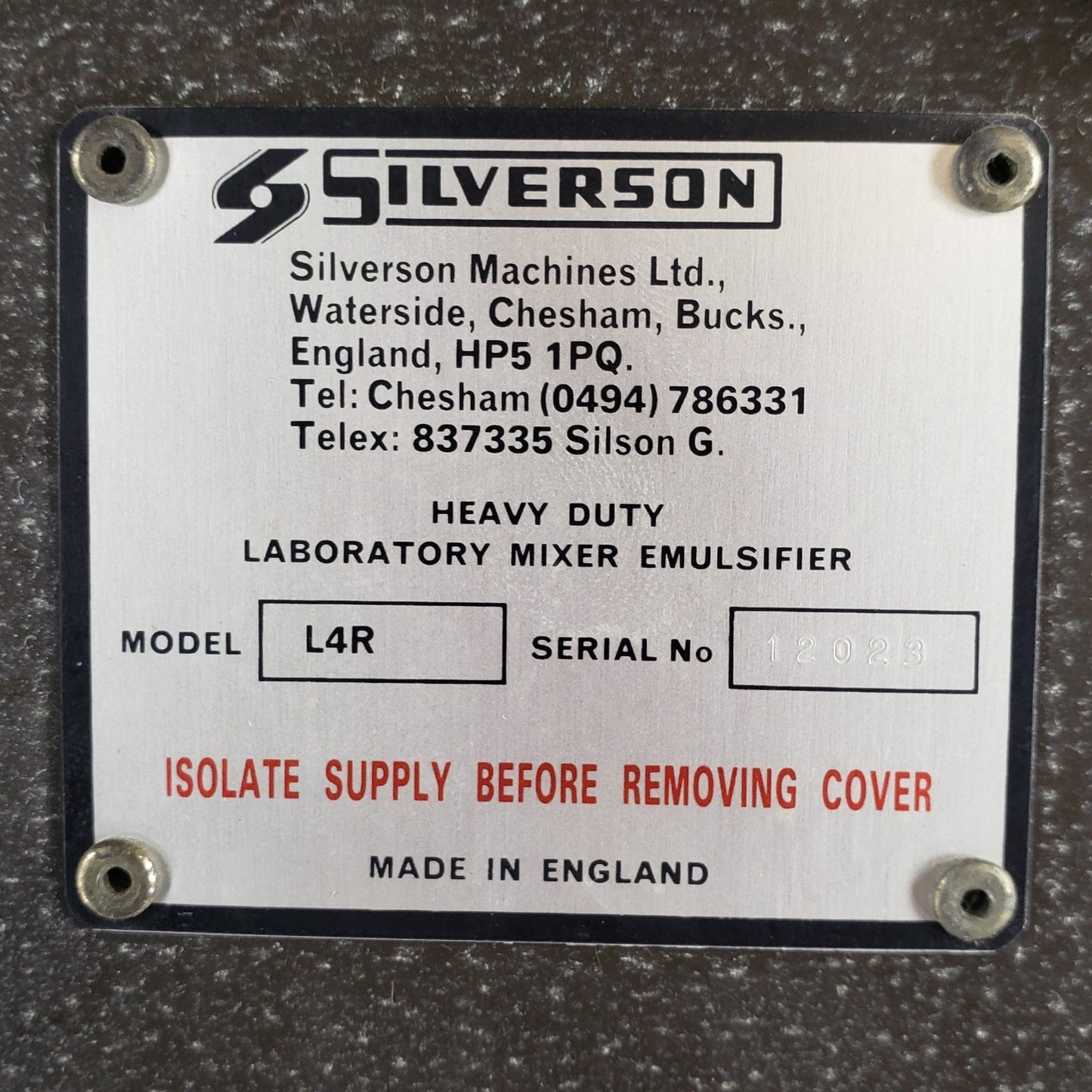 Silverson Machine L4RT Heavy Duty High Shear Lab Mixer Emulsifier 1/3HP 12L Cap