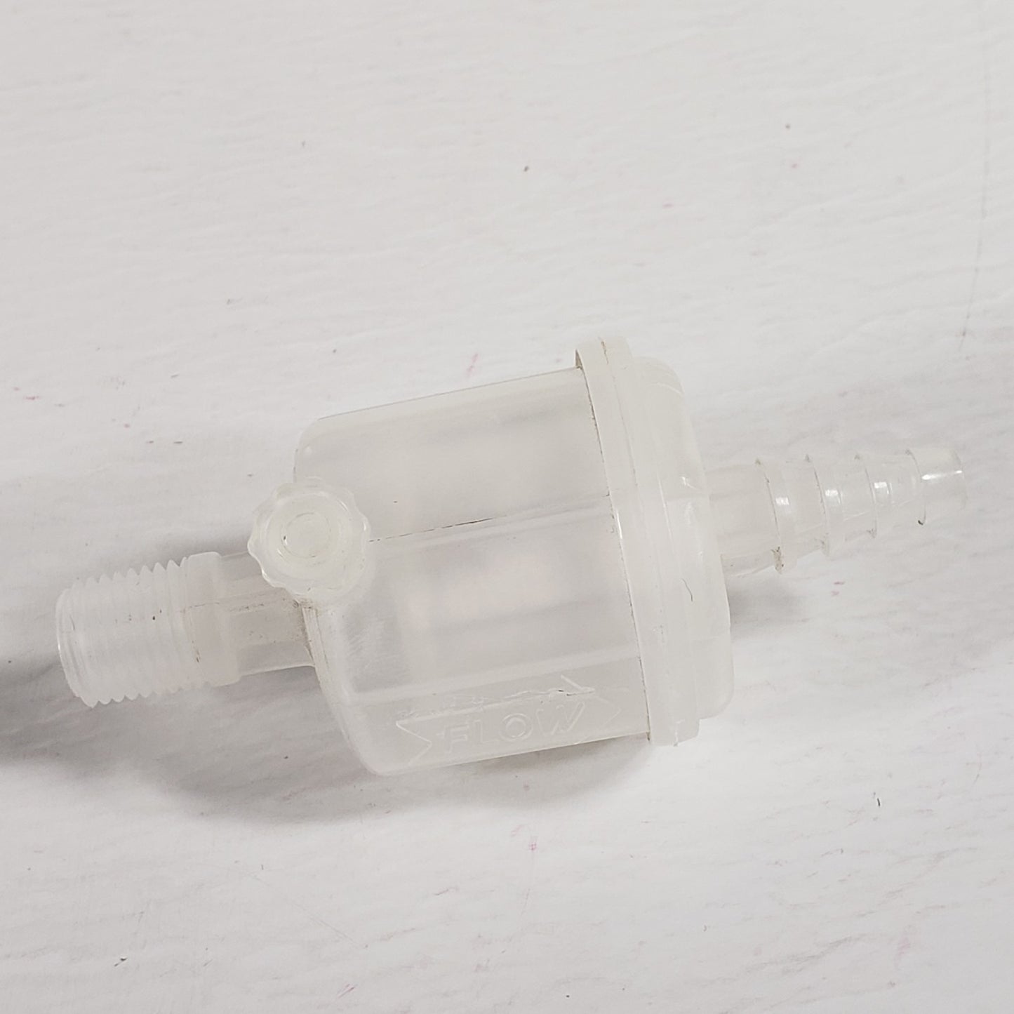 Transparent Threaded Inline Fuel Filter for Small Engines, Flow Direction Shown