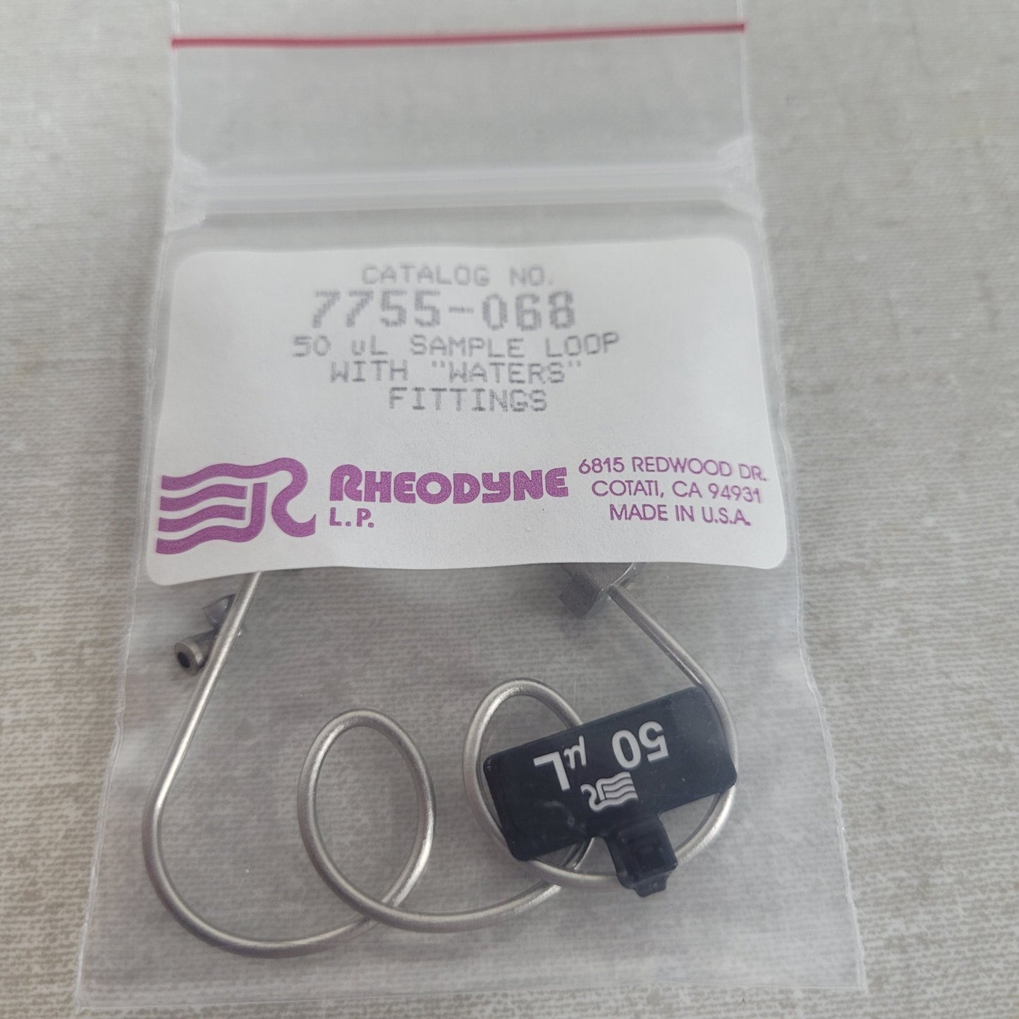 RHEODYNE 7755-068 50uL SS Sample Loop Waters HPLC 7725 Injector Valve