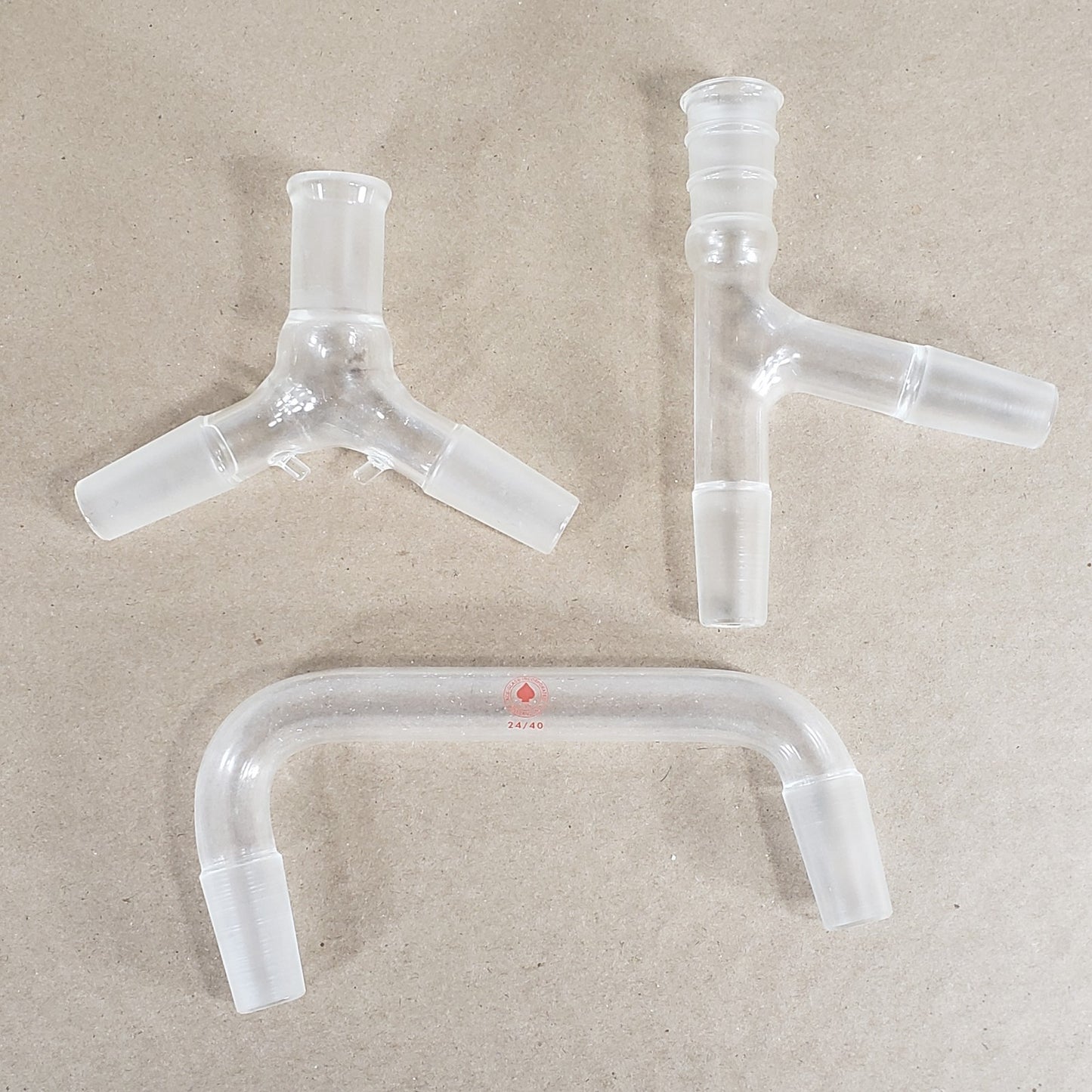Lot Of 3 Ace Glass Inc 5040-10/5238-03/5125-10 Side-Arm/U/Y-Adapters 24/40 Joint