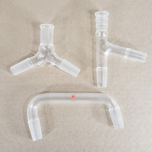 Lot Of 3 Ace Glass Inc 5040-10/5238-03/5125-10 Side-Arm/U/Y-Adapters 24/40 Joint