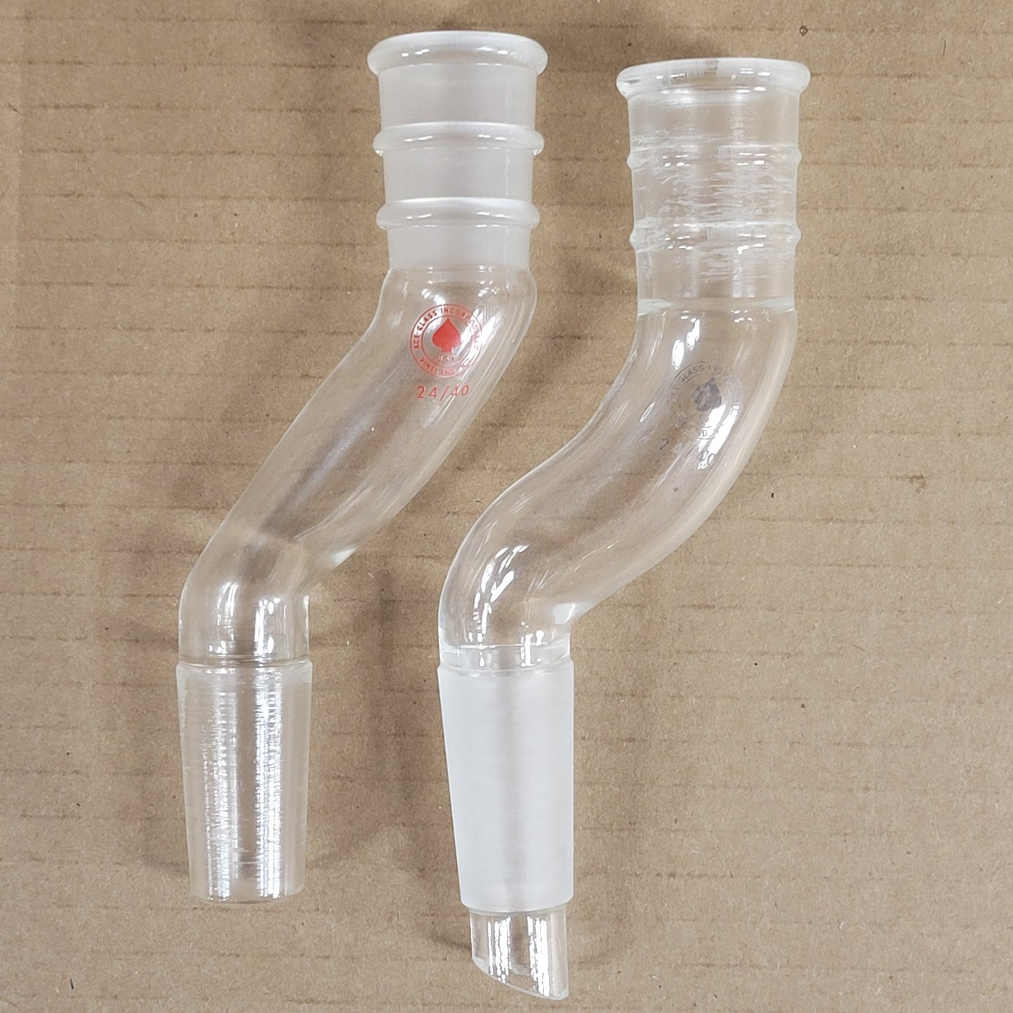 Lot of 2 Ace Glassware 5273-04 Angled Offset 24/40 Tapered Glass Joint Adapters