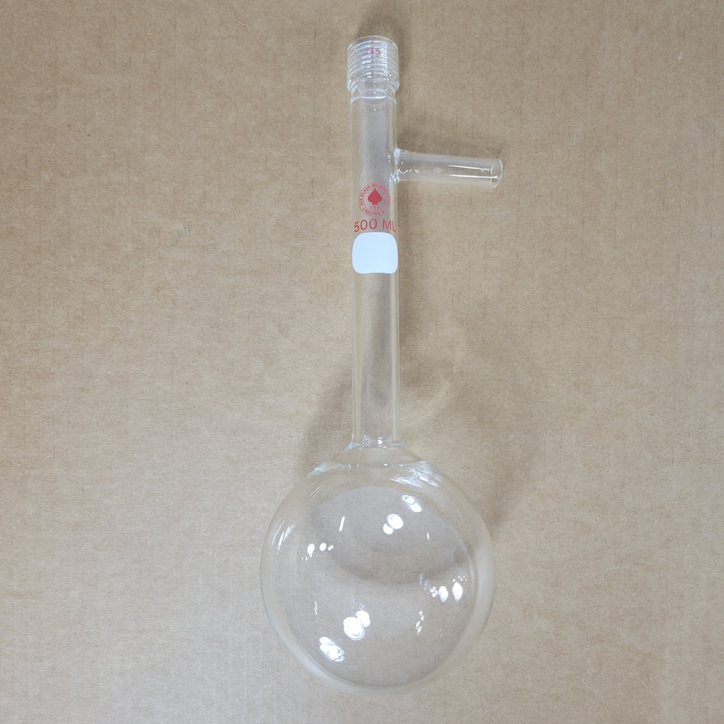 Ace Glass 7814-08 500mL Round Bottom Flask 3/8" OD Cajon Side Arm #15 Threads