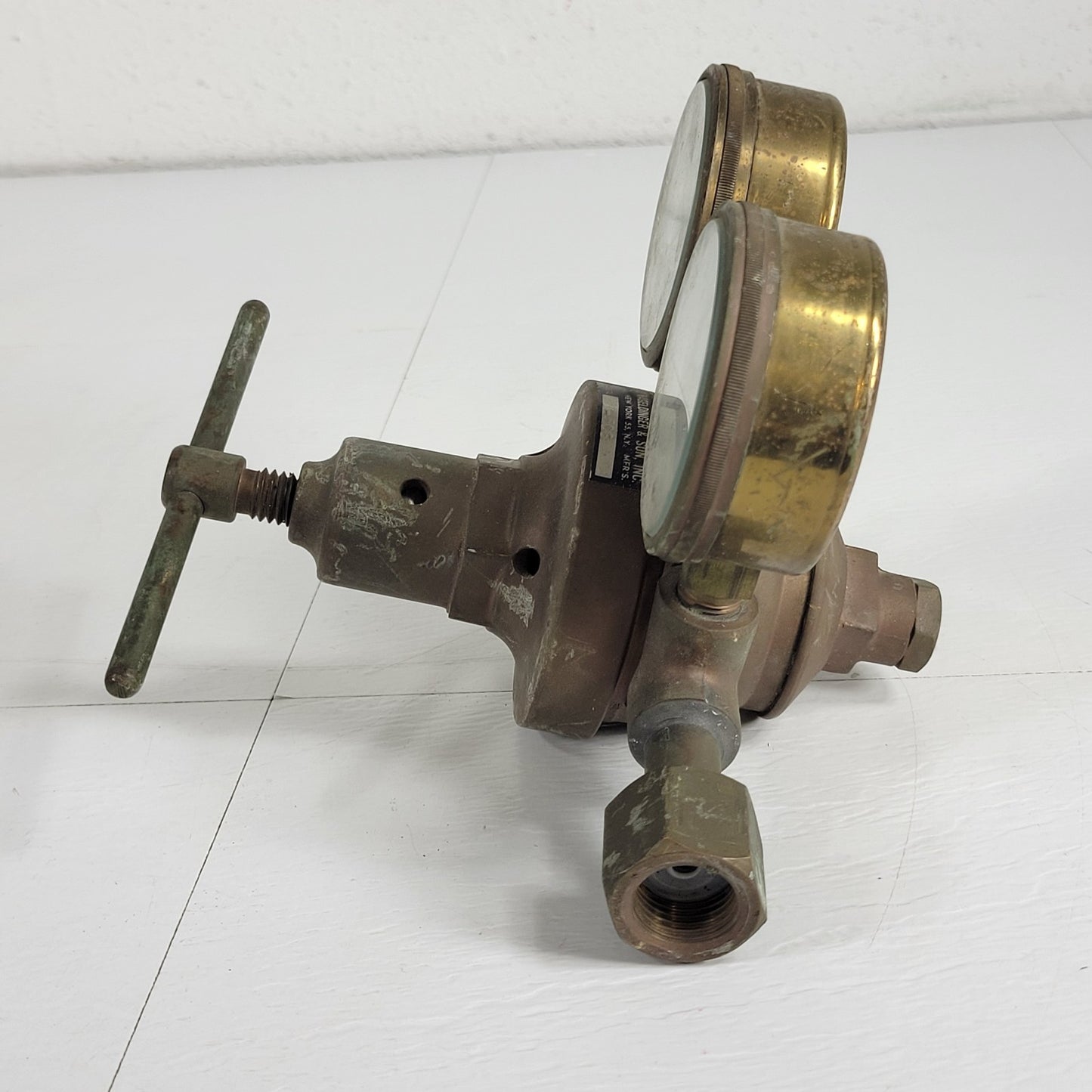 J Nageldinger & Son N-506 Brass Dual Gauge Gas Pressure Regulator Vintage