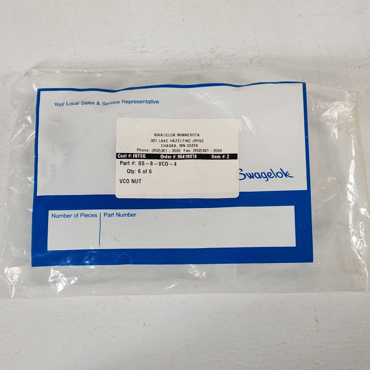 Swagelok SS-8-VCO-4 1/2" VCO Female Nuts 316 Stainless Steel Lot of 2 NOS  Copy