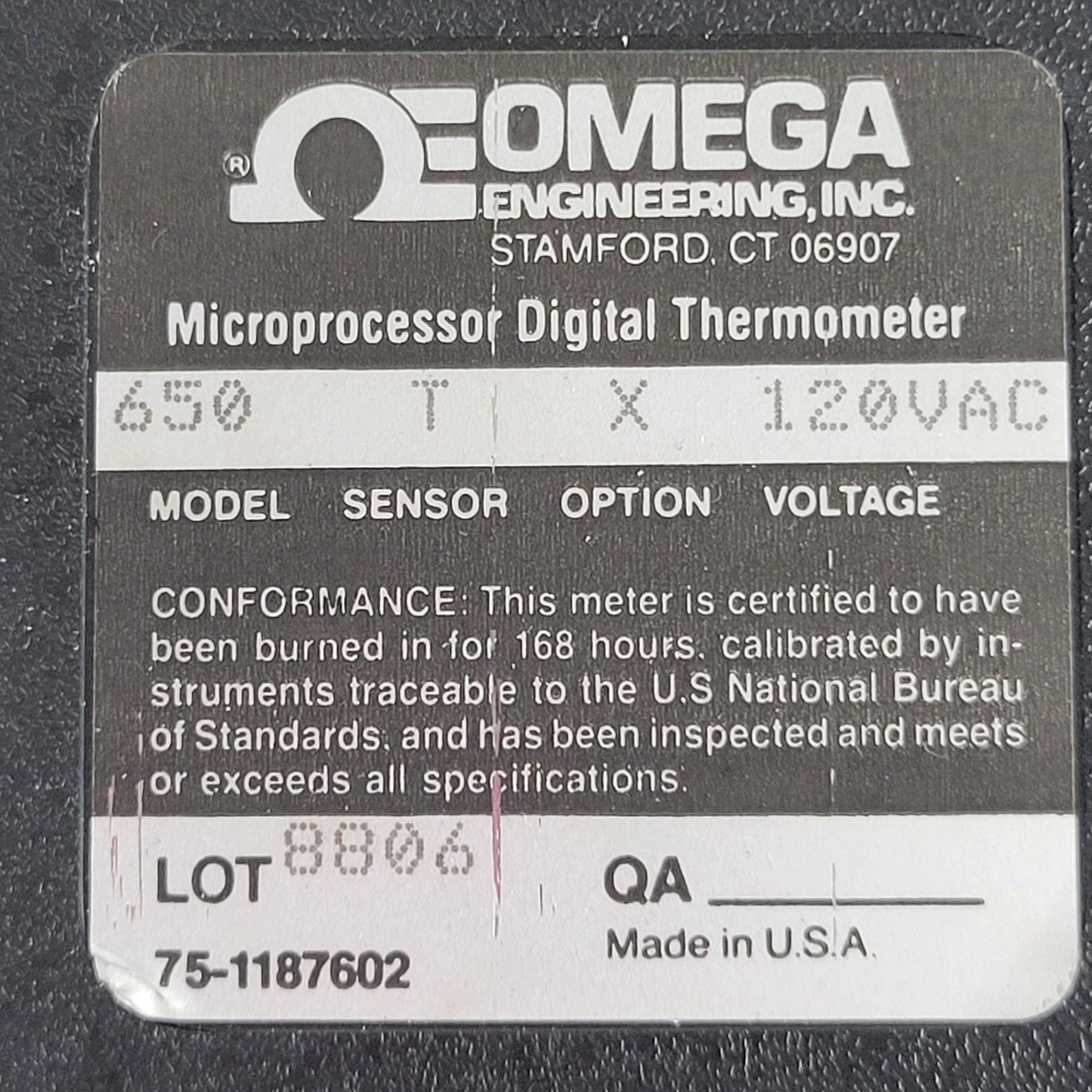 TESTED OMEGA 650-T-X Type T Thermocouple Digital Thermometer 120VAC