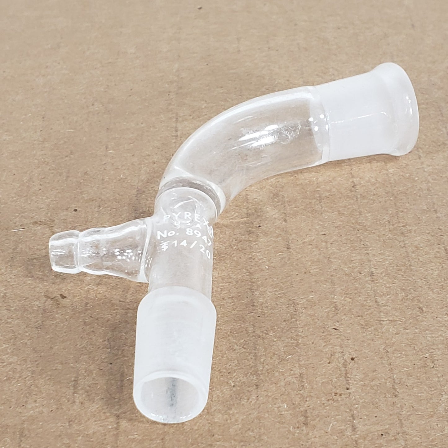 Pyrex No. 8947 105° Bent Vacuum Take Off Adapter 14/20 Inner/Outer Joints
