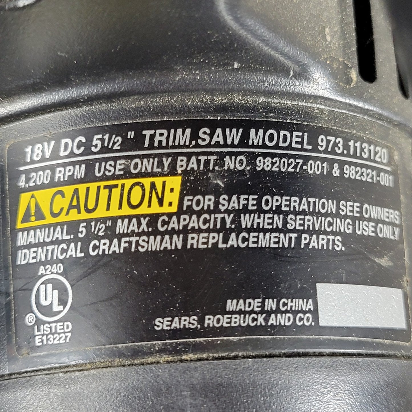 CRAFTSMAN 973113120 & 982137001 18V 5 1/2" DC Trim Saw And 18V Work Light