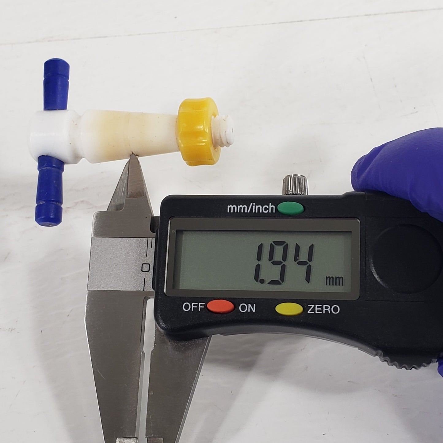Two PTFE 13/24mm 2mm Bore Tapered Stopcocks, Blue w/Yellow Screw-In Nuts