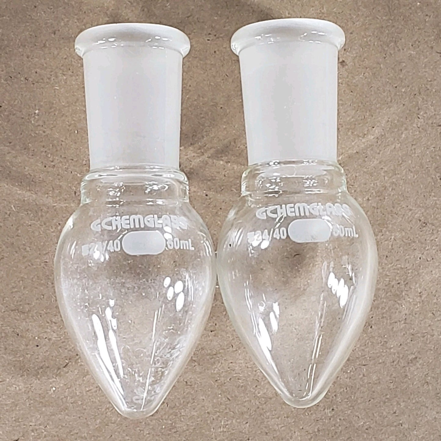 Chemglass CG-1554-01 50mL Glass Pear Shaped Heavy Boiling Flask 24/40 Set of 2
