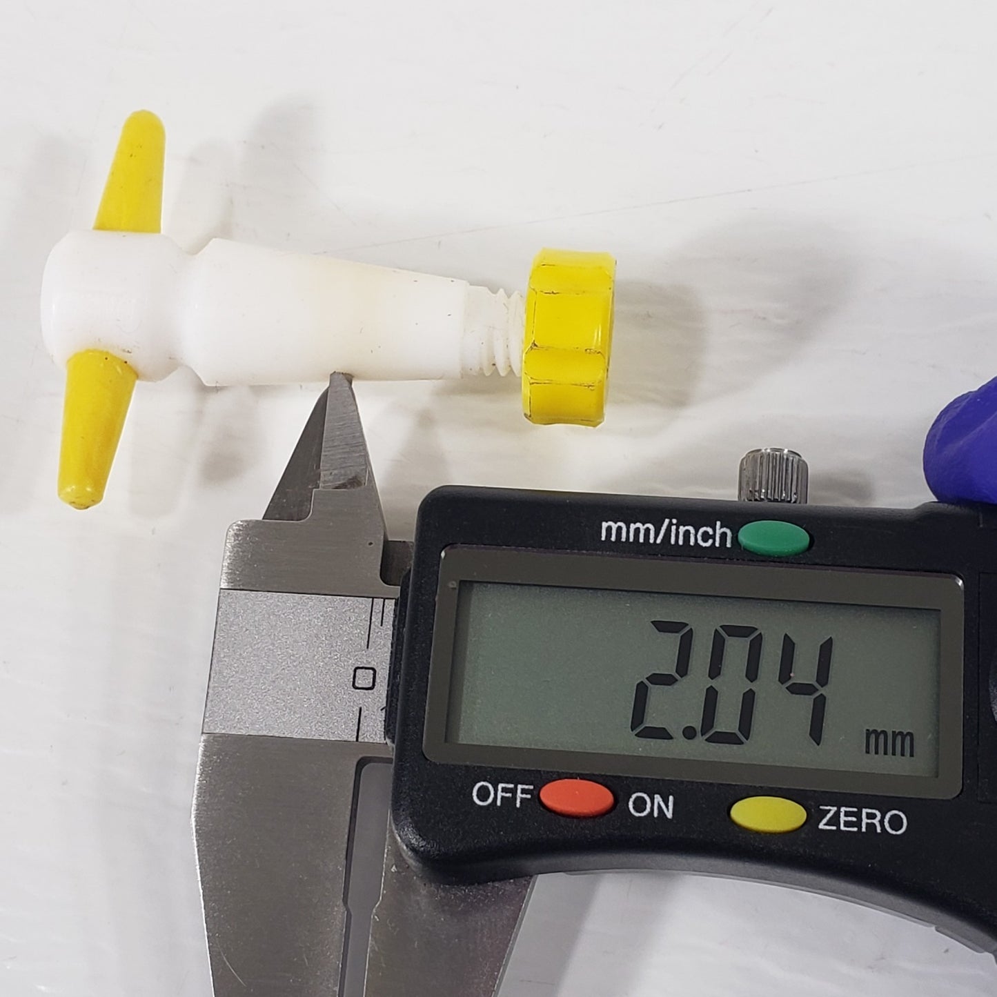 Two PTFE 13/25mm 2mm Bore Tapered Stopcocks for Glassware, Yellow & Orange
