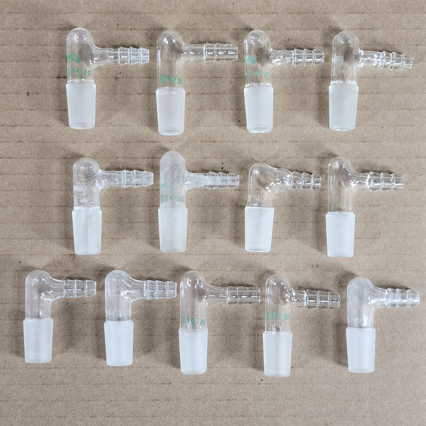 Lot Of 12 Chemglass CG-1014-14 Glass 90° Bent Inlet Adapter 14/20 Inner Joint