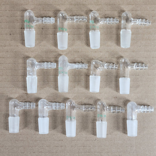 Lot Of 12 Chemglass CG-1014-14 Glass 90° Bent Inlet Adapter 14/20 Inner Joint