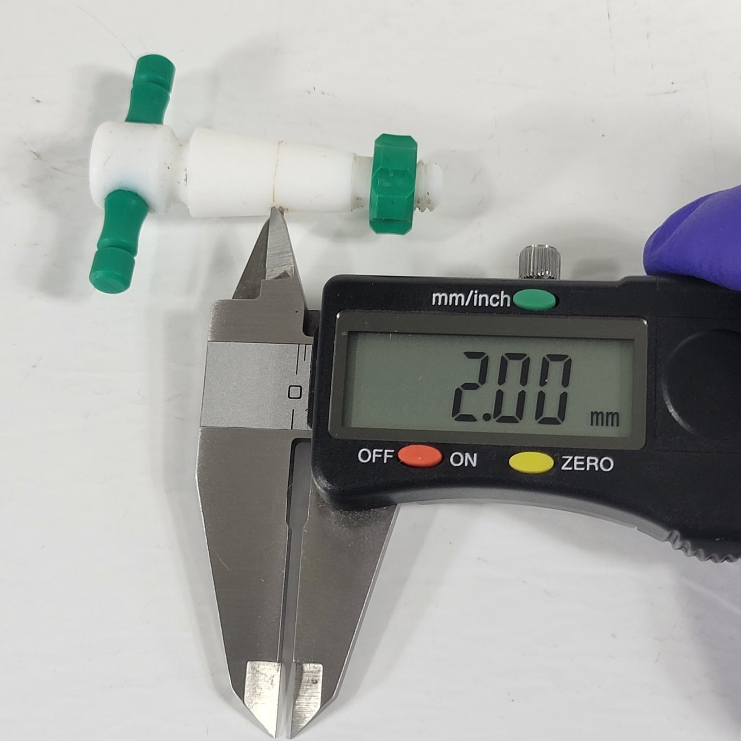 Two PTFE 12.3/24mm 2mm Bore Tapered Stopcocks for Glassware in Labs, Green