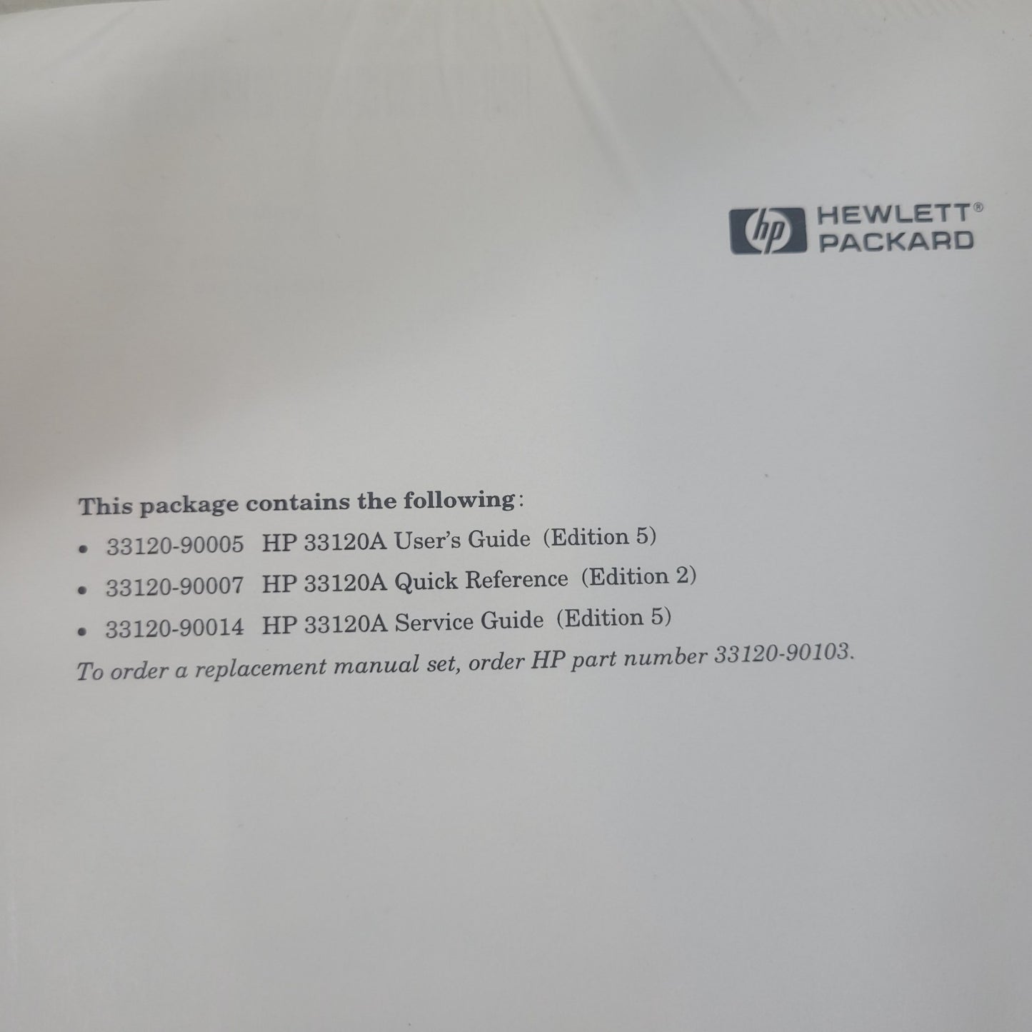 HP 33120A Function Arbitrary Waveform Generator Manual Set 33120-90103 Edition 5