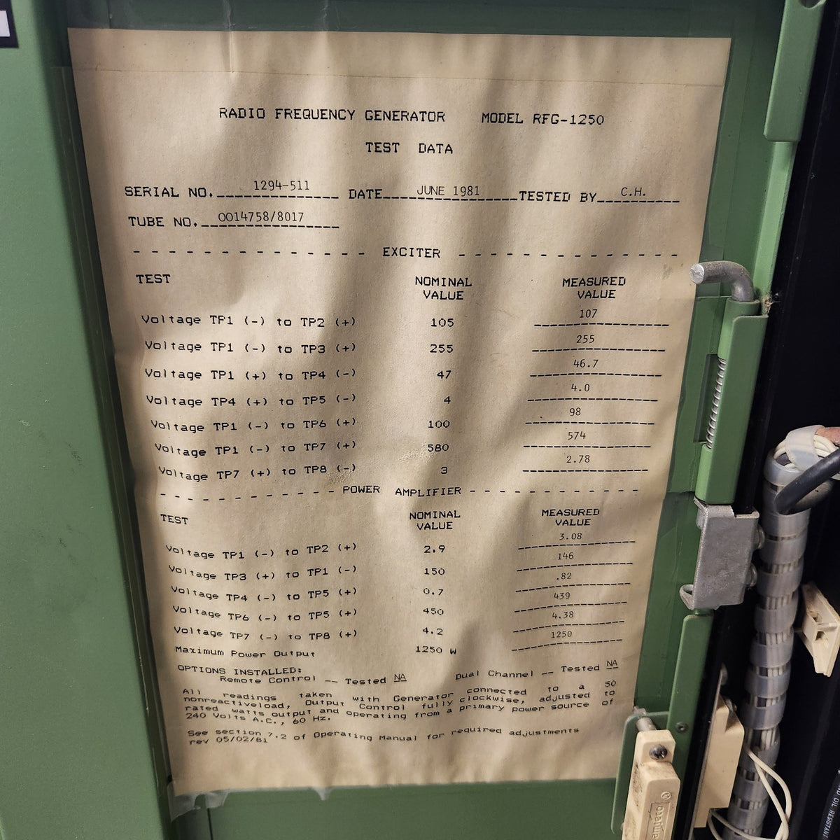 R.D. Mathis SG-1250 1250W 13.56MHz RF Sputtering Generator Rack HV Exciter Amp