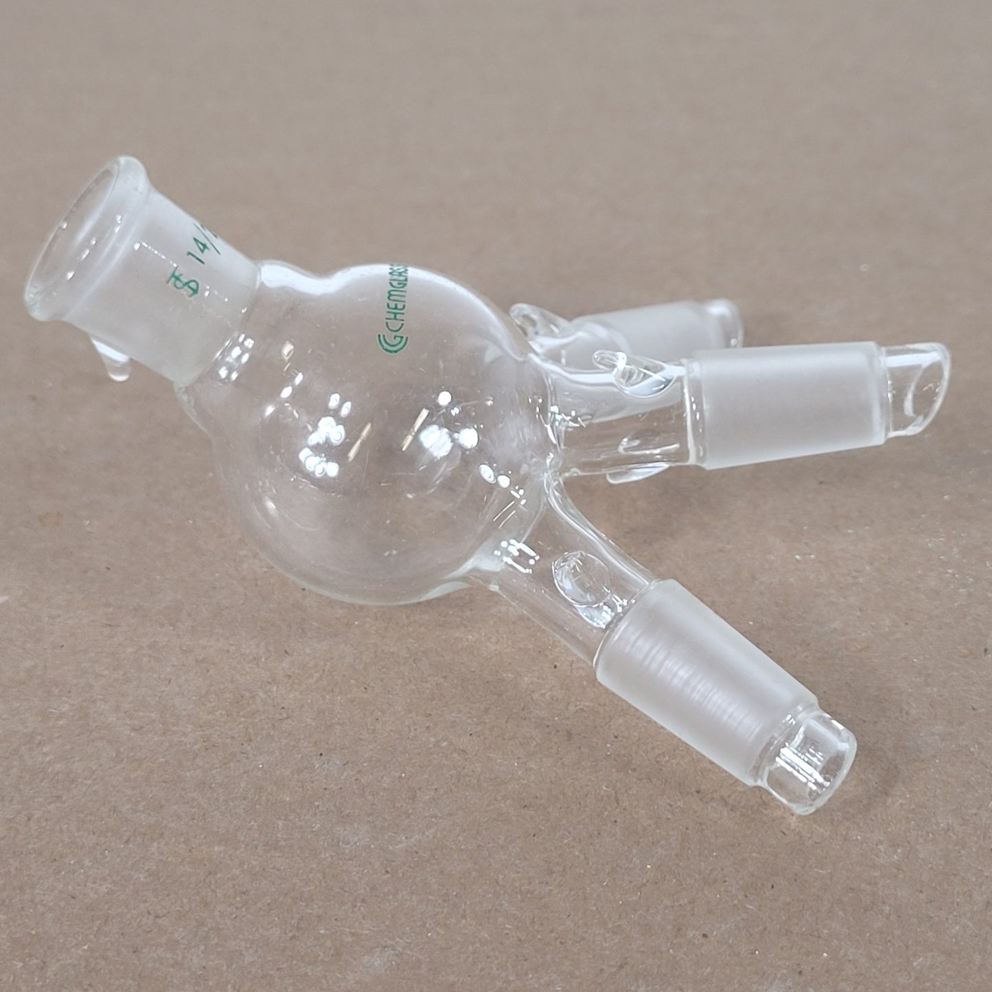 Chemglass CG-1276-10 3-Way Distilling Receiver Adapter 14/20 CN/SN Joints 15mL