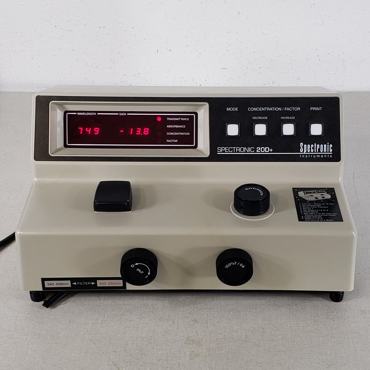 SPECTRONIC 20D+ 333183 Digital Spectrophotometer 340-950nm No Sample Holder