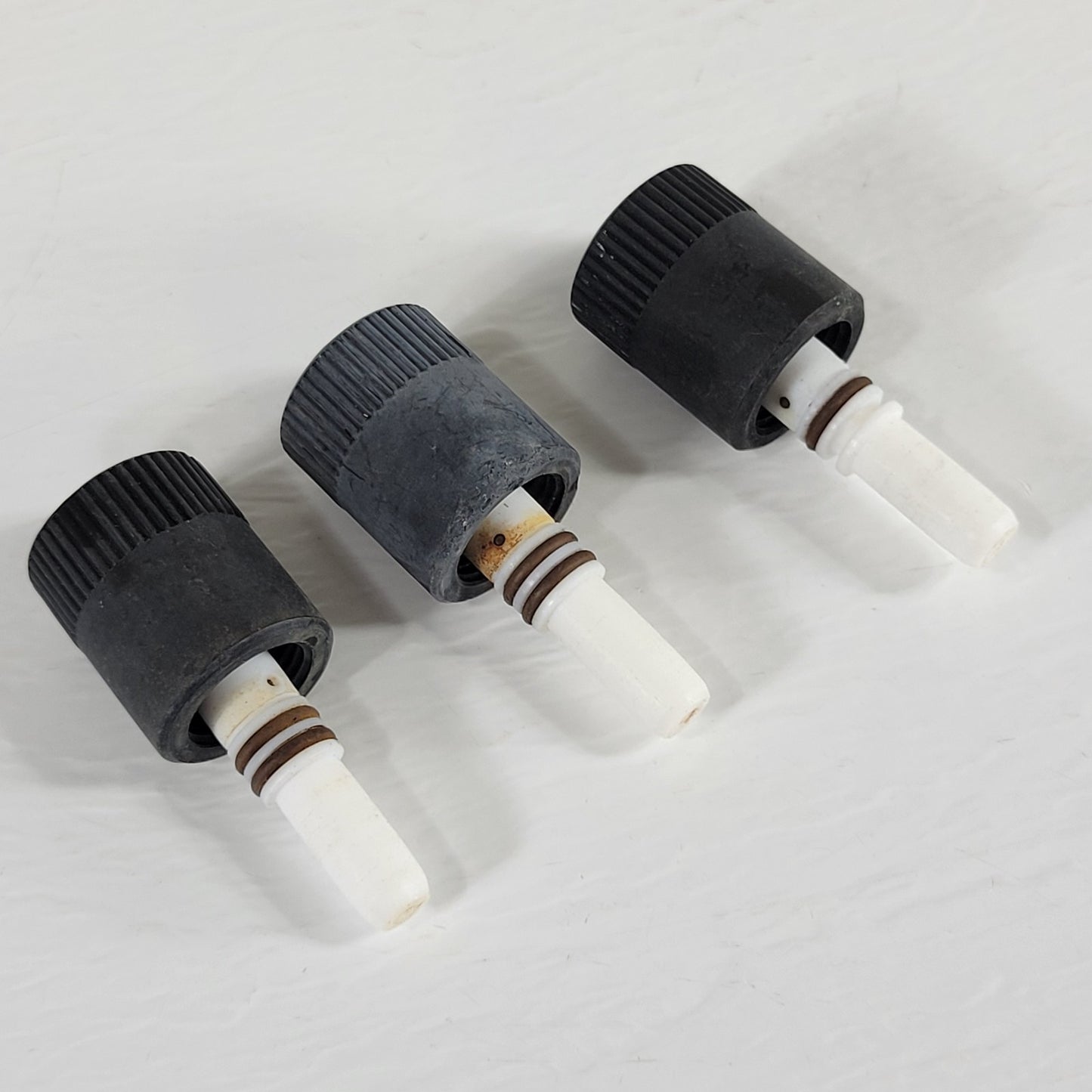Three CHEMGLASS PTFE 0-8mm High Vacuum Valve Plug-Only for Vacuum Systems, Brown