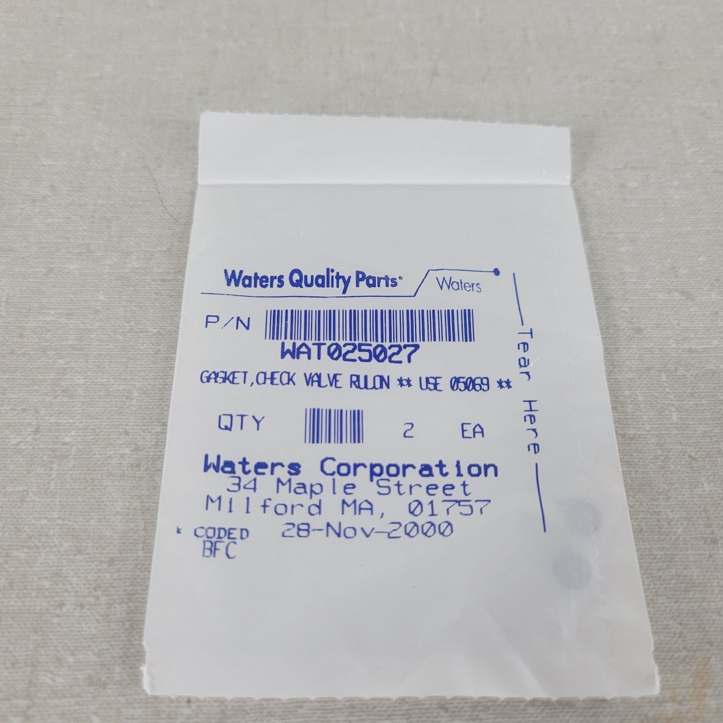 WATERS WAT025027 Rulon Outlet Check Valve Gaskets 2-Pack 501 515 600 HPLC