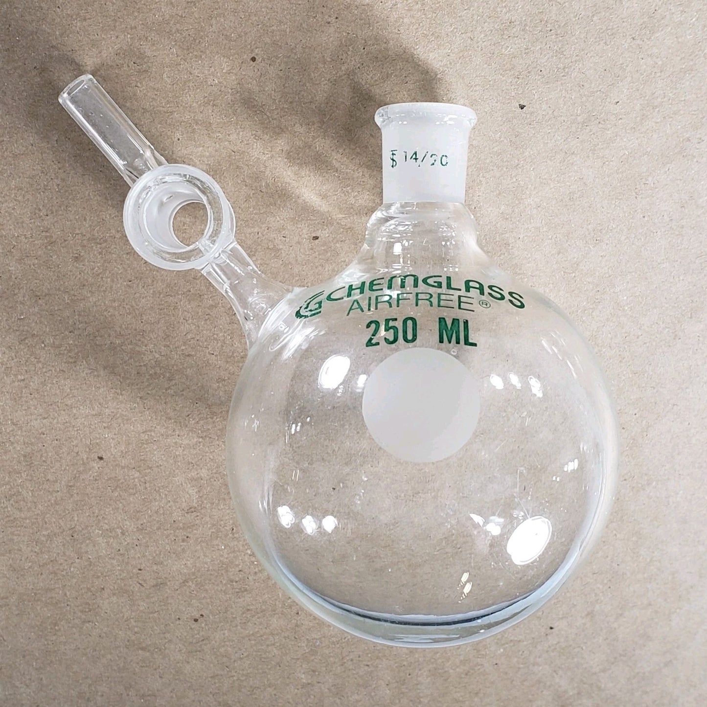 Set of 2 Chemglass AF-0528-03 250mL 14/20 CN Air-Free Round Bottom Flask