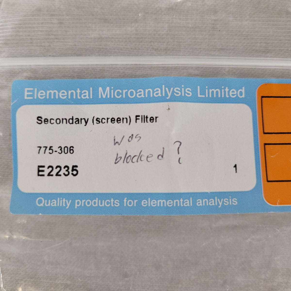 Elemental Microanalysis E2235 LECO 775-306 10 Micron Secondary Screen Filter