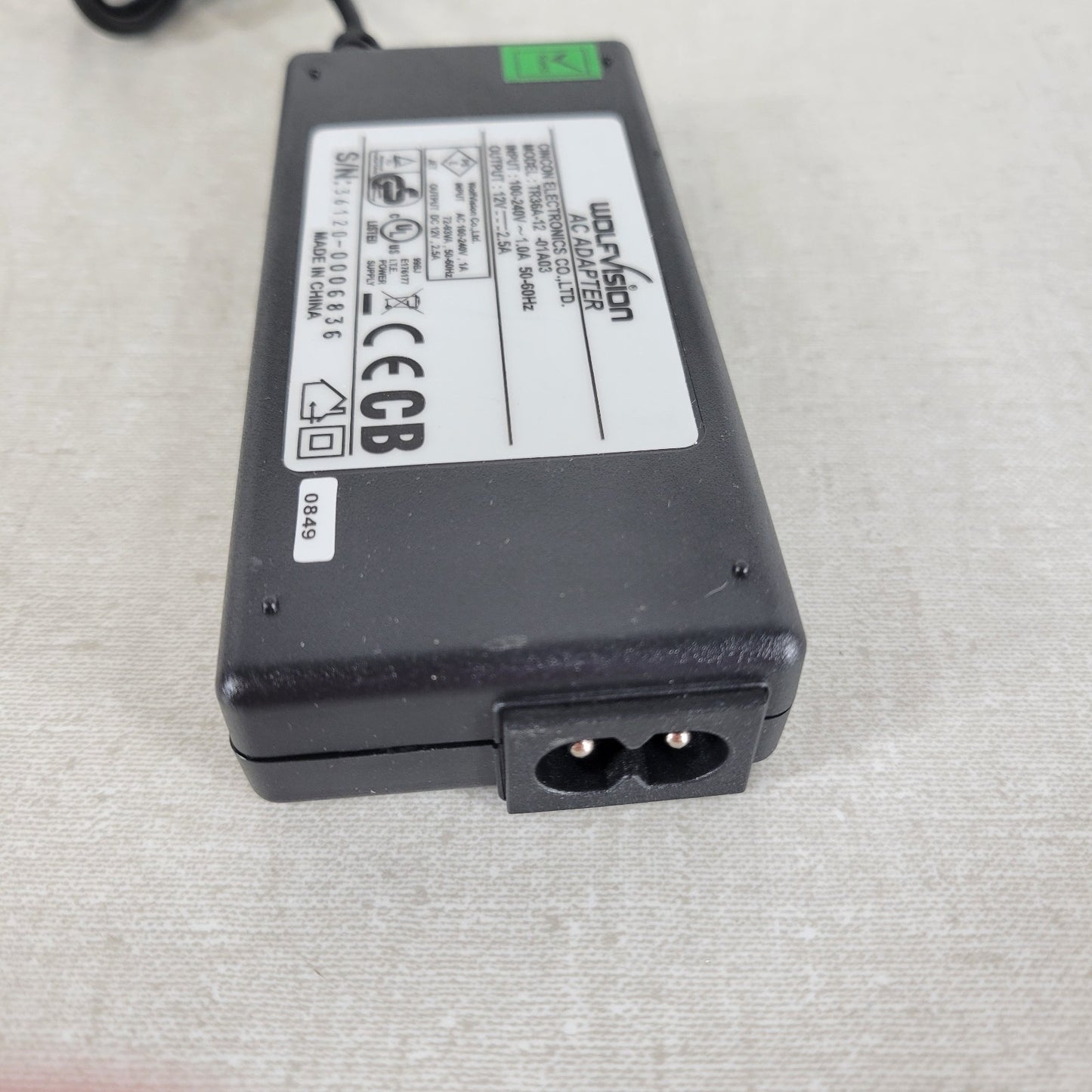 WolfVision Cincon TR36A12 12V 2.5A AC/DC Power Adapter No Cord