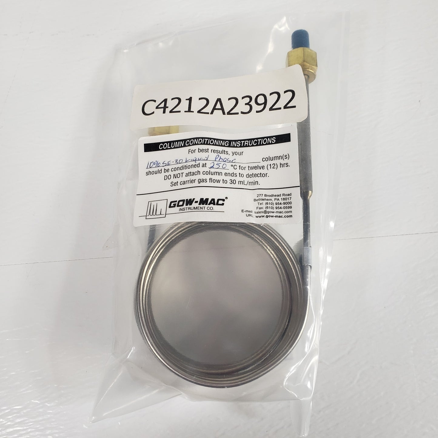 GOW-MAC C4212A13922 Stainless Steel Gas Chromatography Column for Complex Mixes