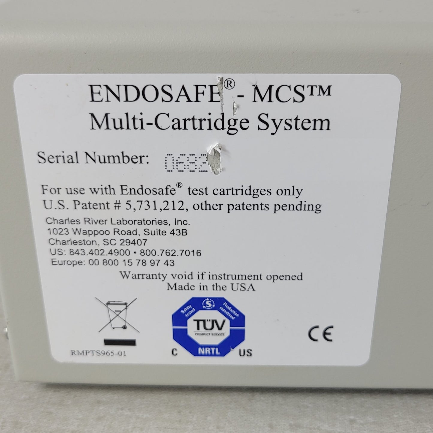 Tested Charles River MCS Endosafe Multi-Cartridge Endotoxin Testing System