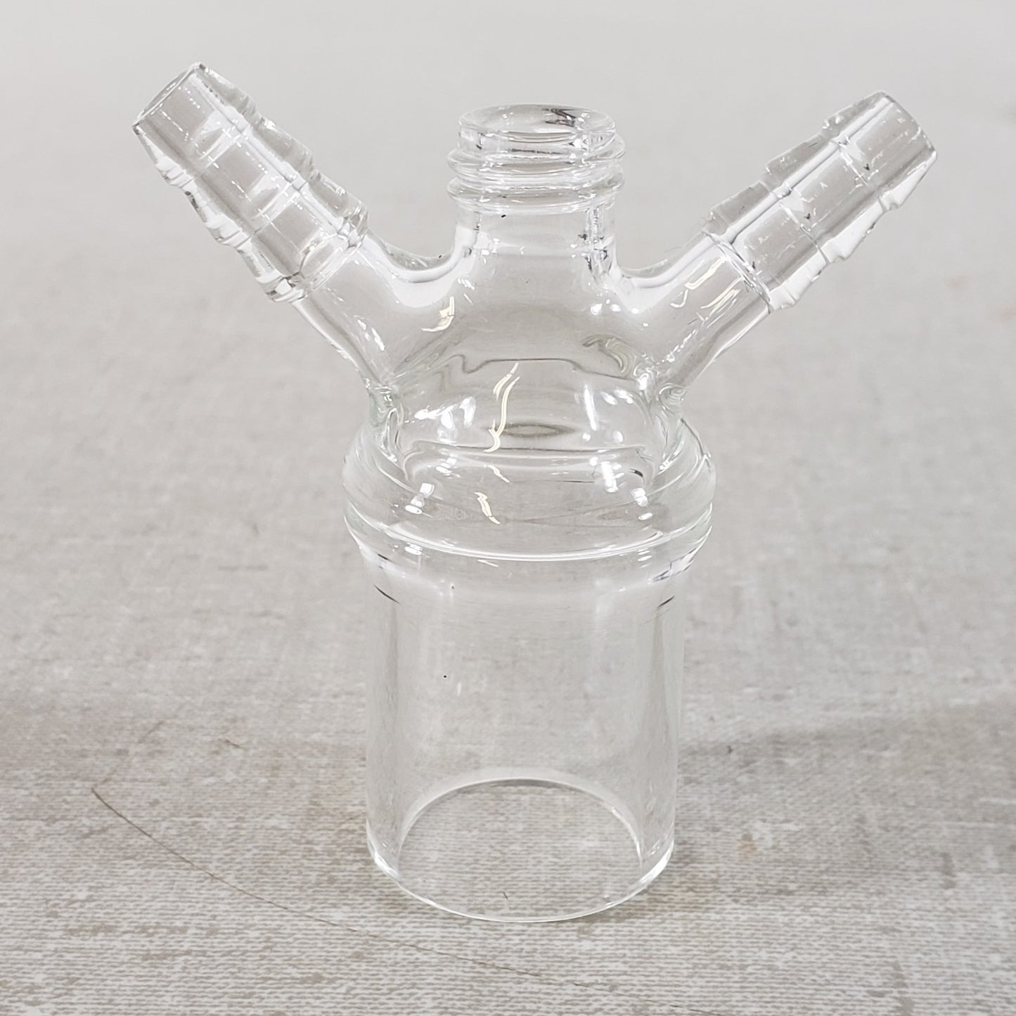 Glass Vacuum Adapter 1/2" Top Thread 1" OD Bottom Tube 108° 3/8" Inlet Hose Tube