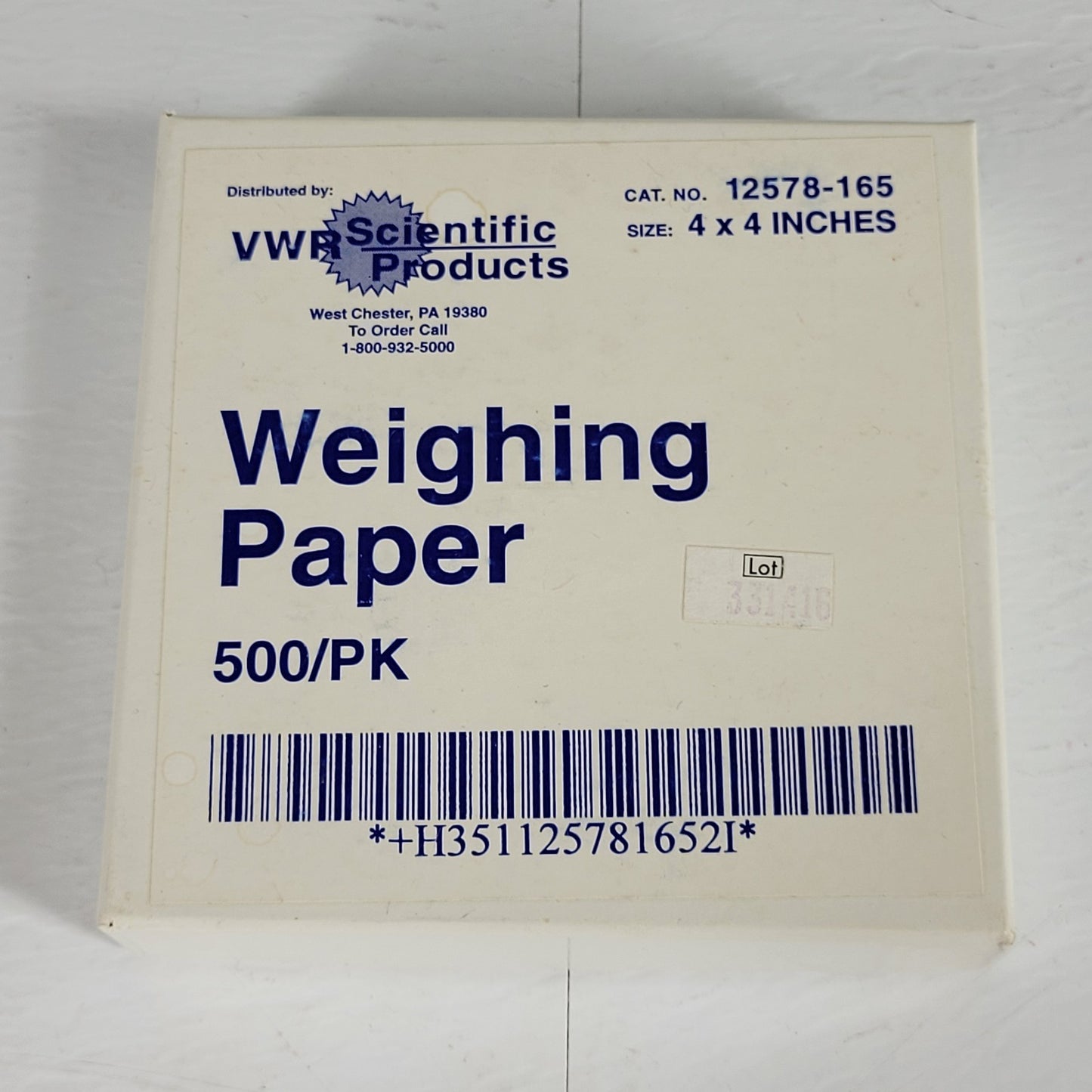 VWR 12578-165 Weighing Paper 4x4 Inches, 500 Pack, New Open Box