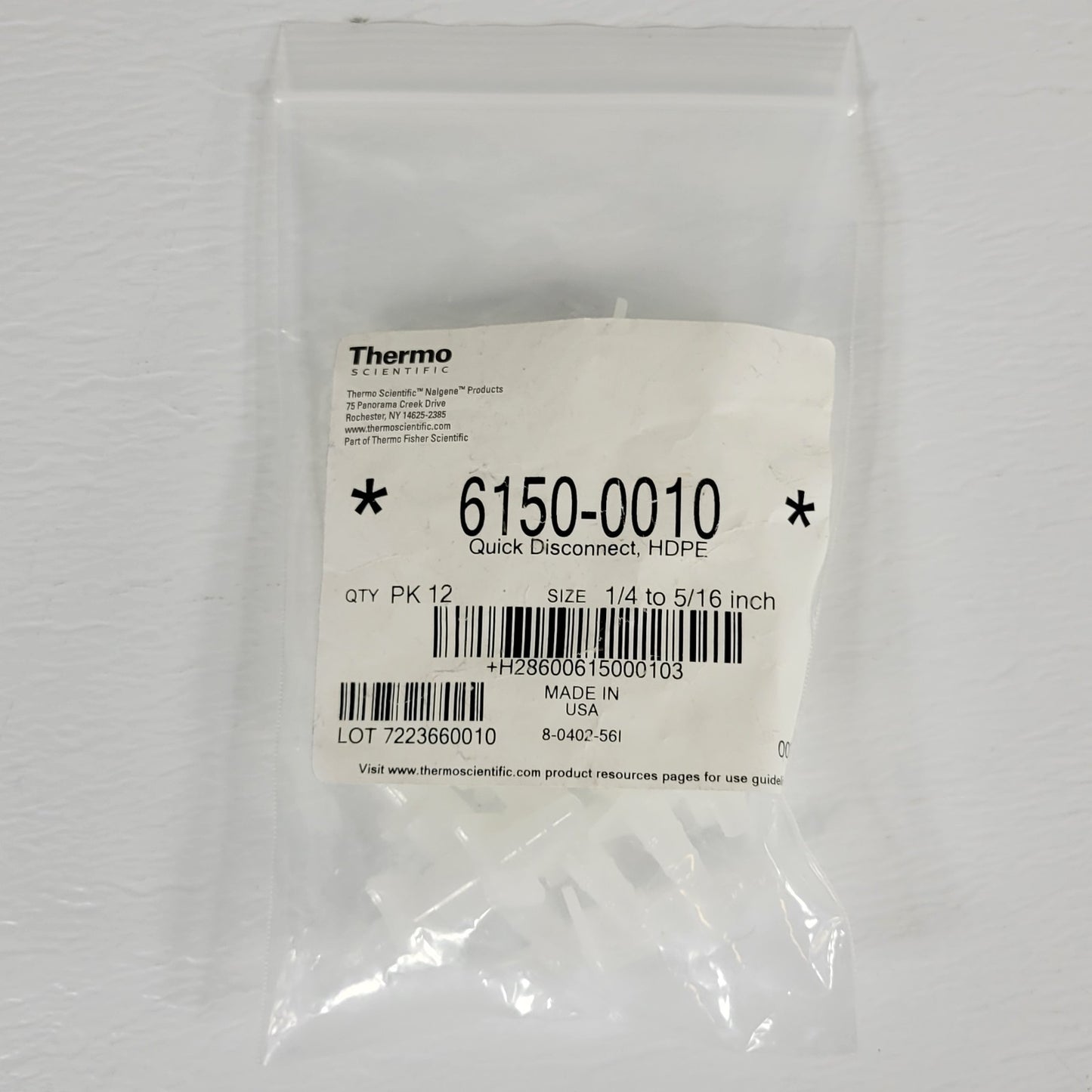 Thermo Scientific 6150-0010 Quick Connect HDPE 1/4" To 5/16" Pack Of 12