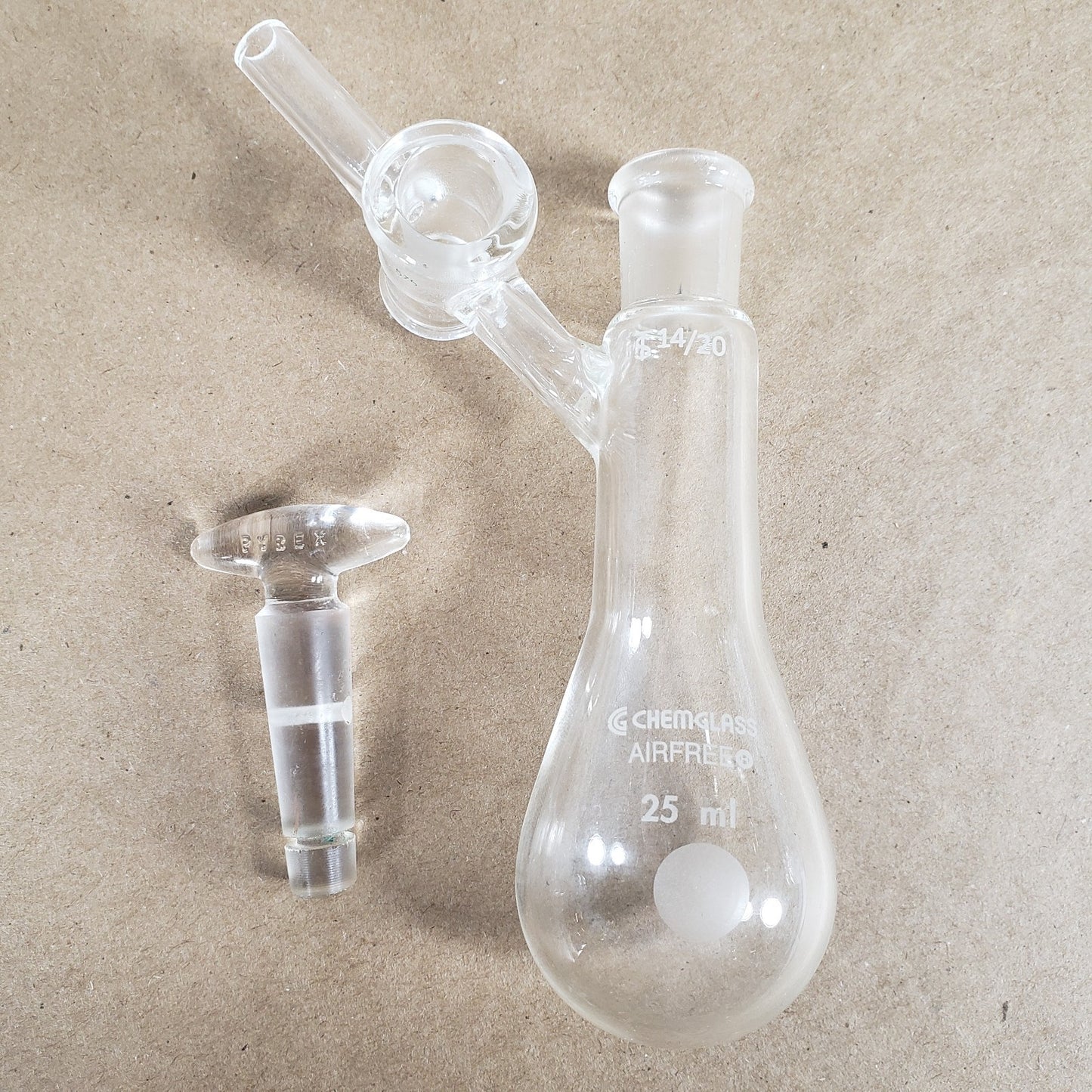 Lot of Chemglass AF-0520-26/25/22 Schlenk Flasks 200mL 25mL 2 w/out Plugs