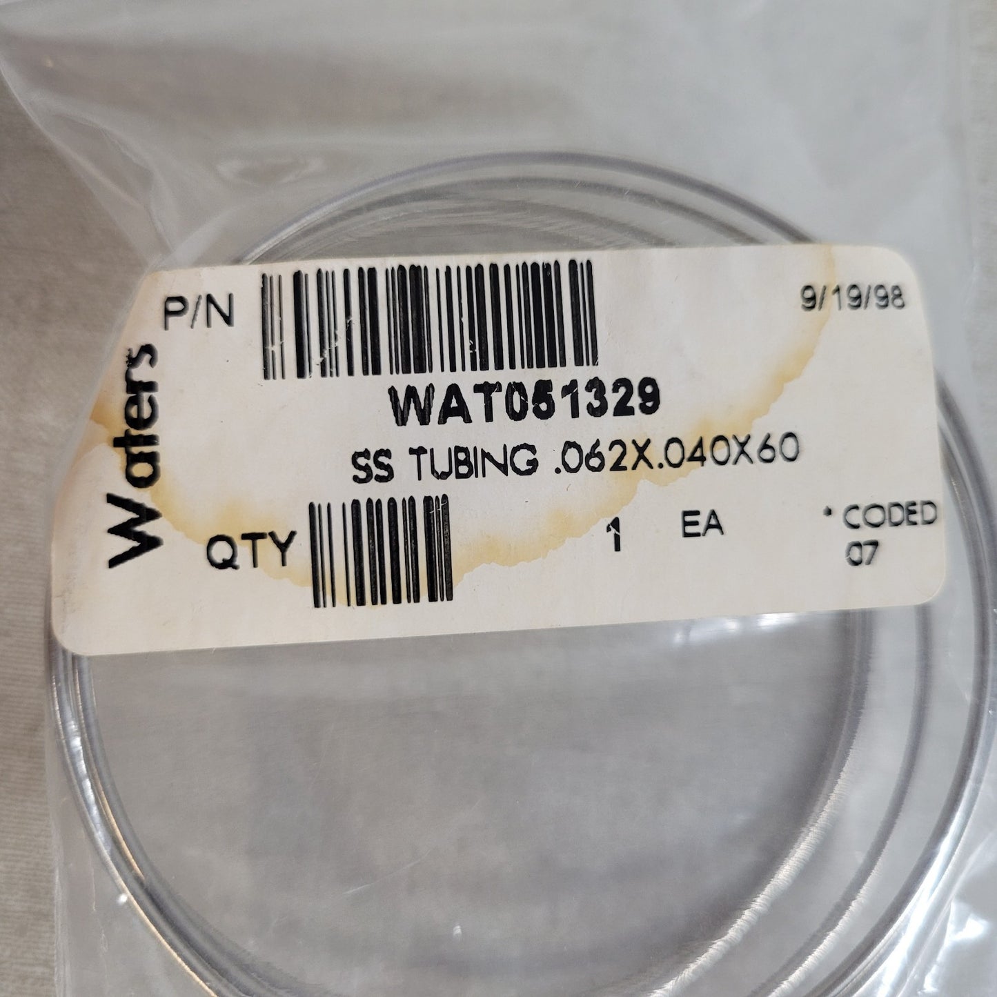 Waters WAT051329 Stainless Steel HPLC Tubing .062 x .040 x 60in In Package