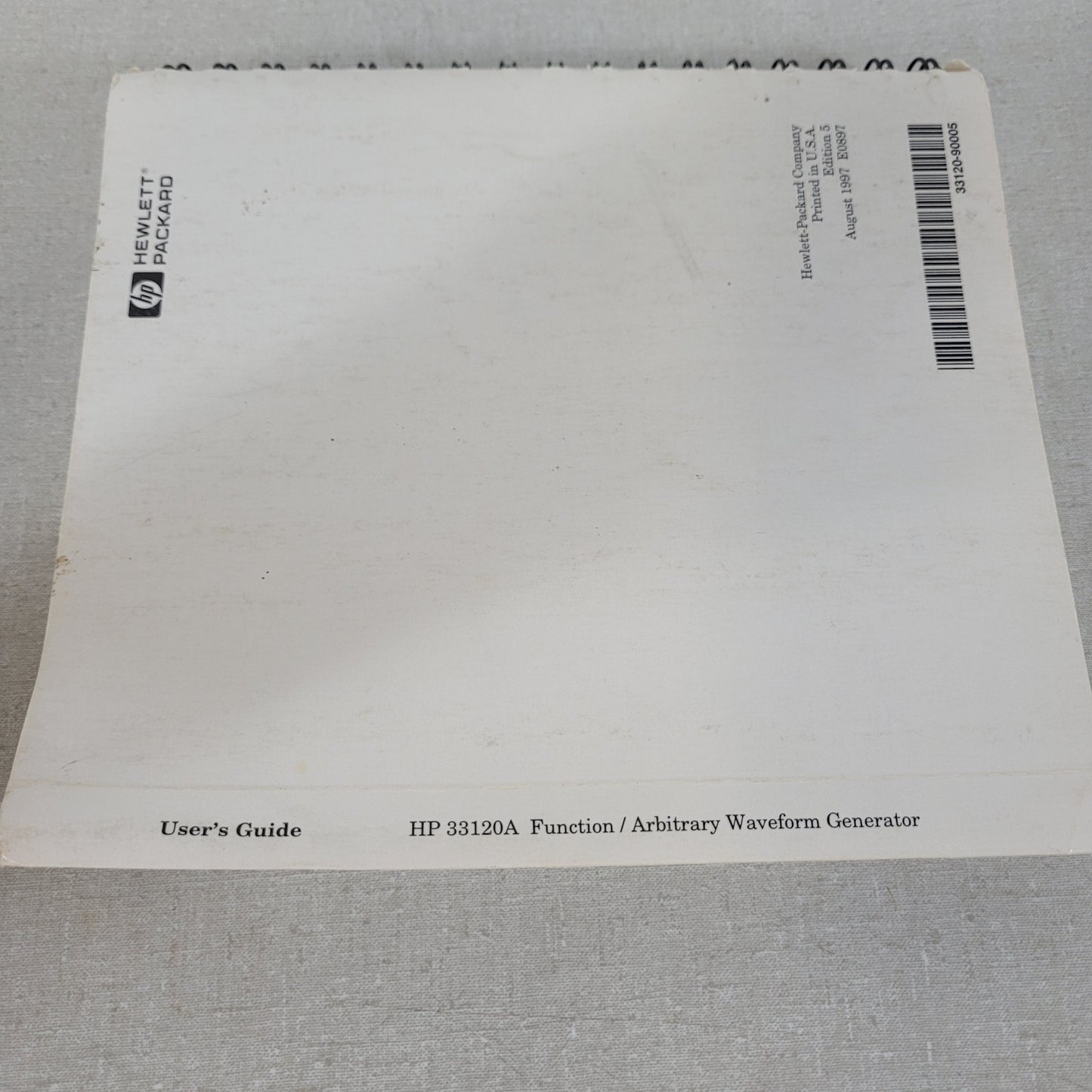 HP 33120A 33120-90005 Edition 5 Function Arbitrary Waveform Generator User Guide