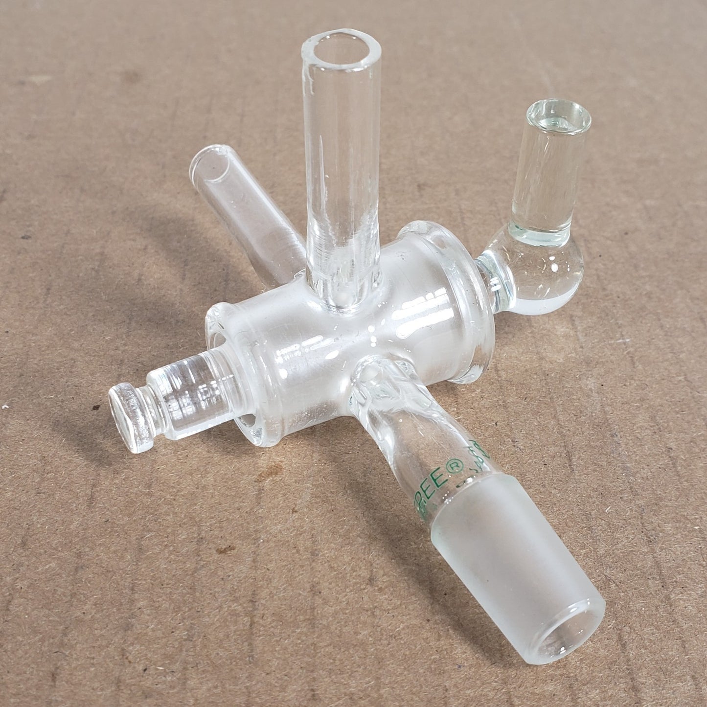 Chemglass AF-0509-10 3-Way Airfree Flushing Adapter 14/20 Joint 10mm Inlet Tube
