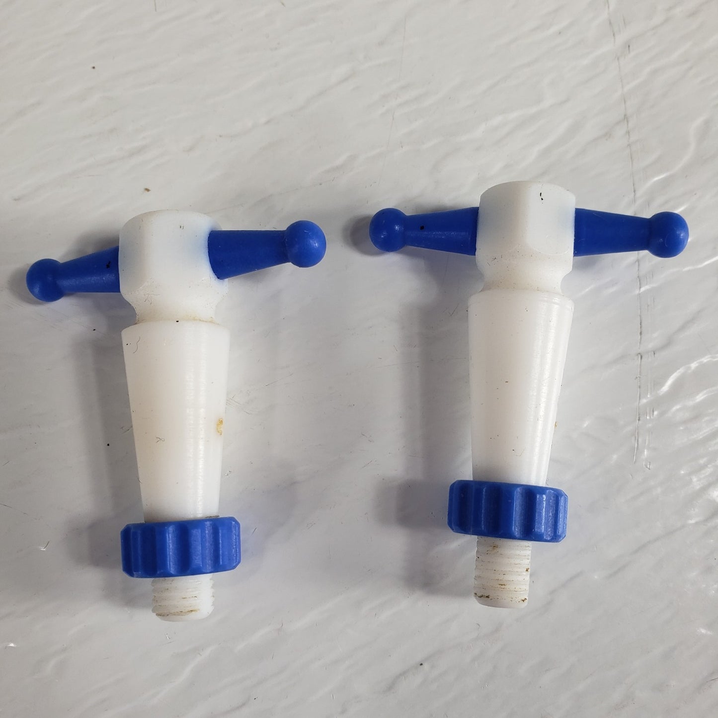 Two PTFE 12.3/24mm 2mm Bore Tapered Stopcocks for Glassware in Labs, Blue
