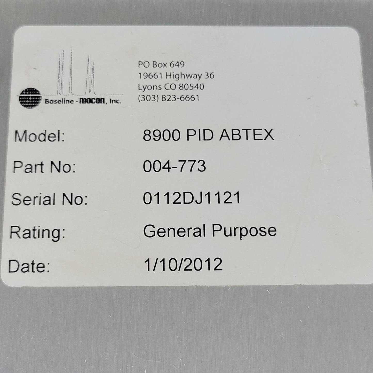 BASELINE MOCON 004773 8900 PID ABTEX General Purpose Gas Chromatograph Dual Gas