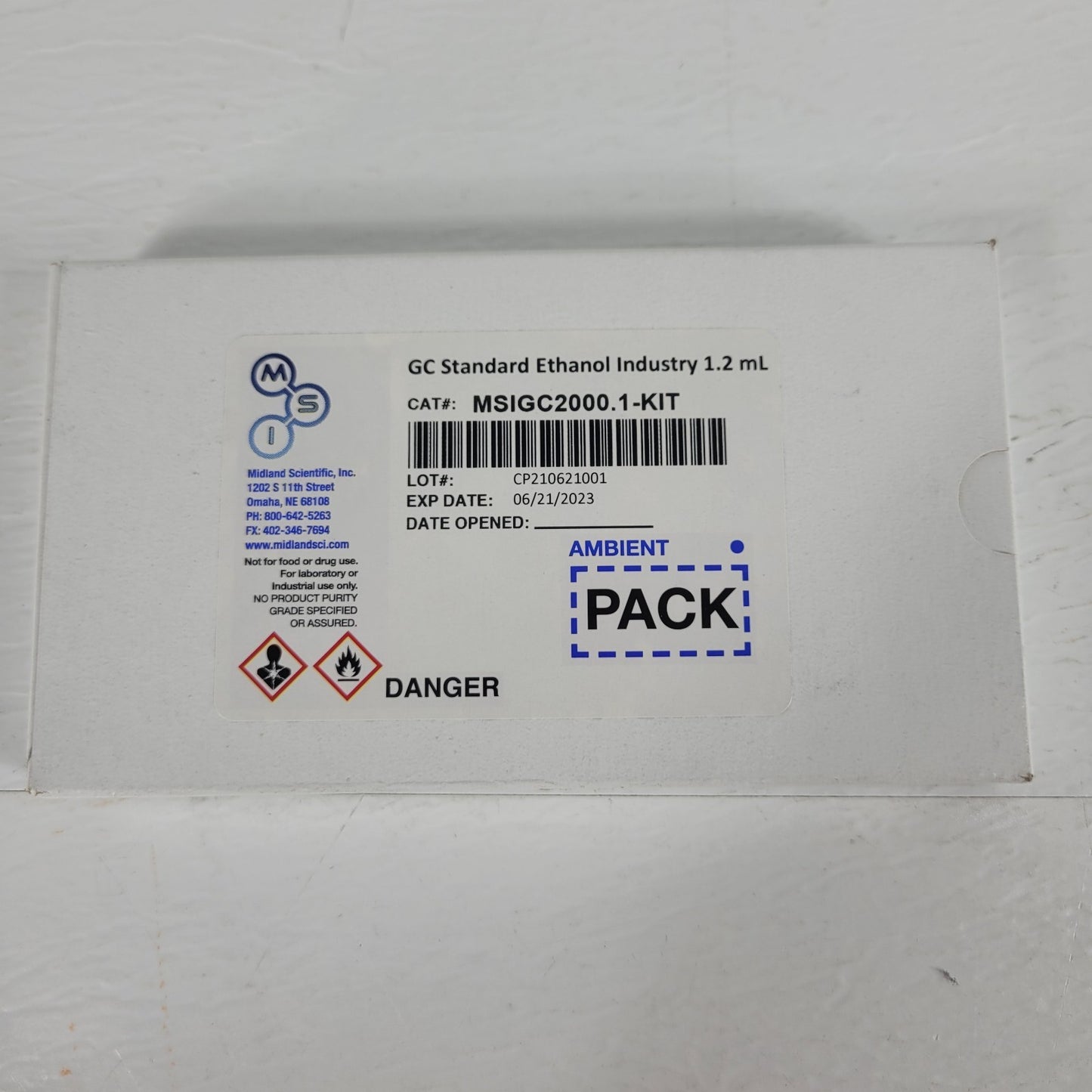 Expired MSI GC Standard Ethanol Industry 1.2 mL 4 Count MSIGC2000. 1-Kit
