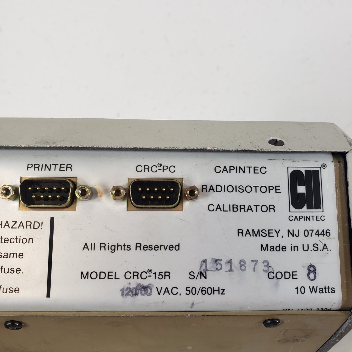 POWER TESTED Capintec CRC-15R Radioisotope Dose Calibrator Console Keypad