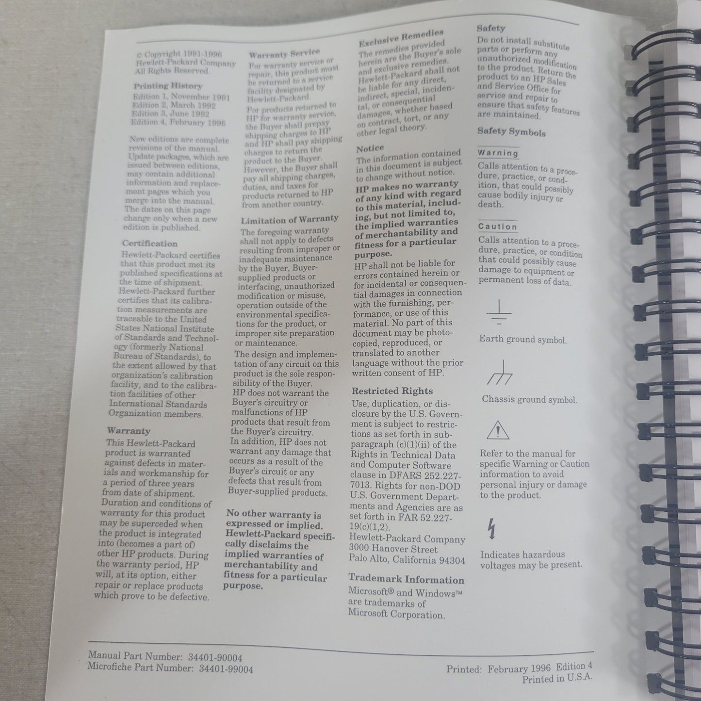 HP 34401A 6.5-Digit Digital Multimeter User Guide 34401-90004 Edition 4