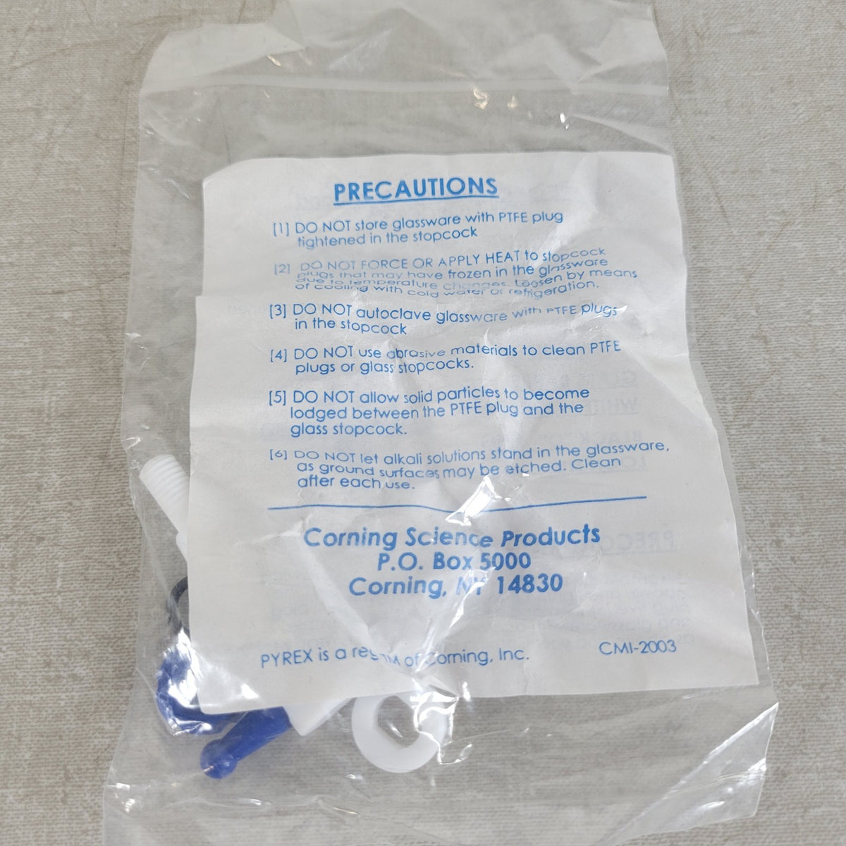 NEW Corning PYREX 6402-125 125mL Squibb Separatory Funnel PTFE Stopcock