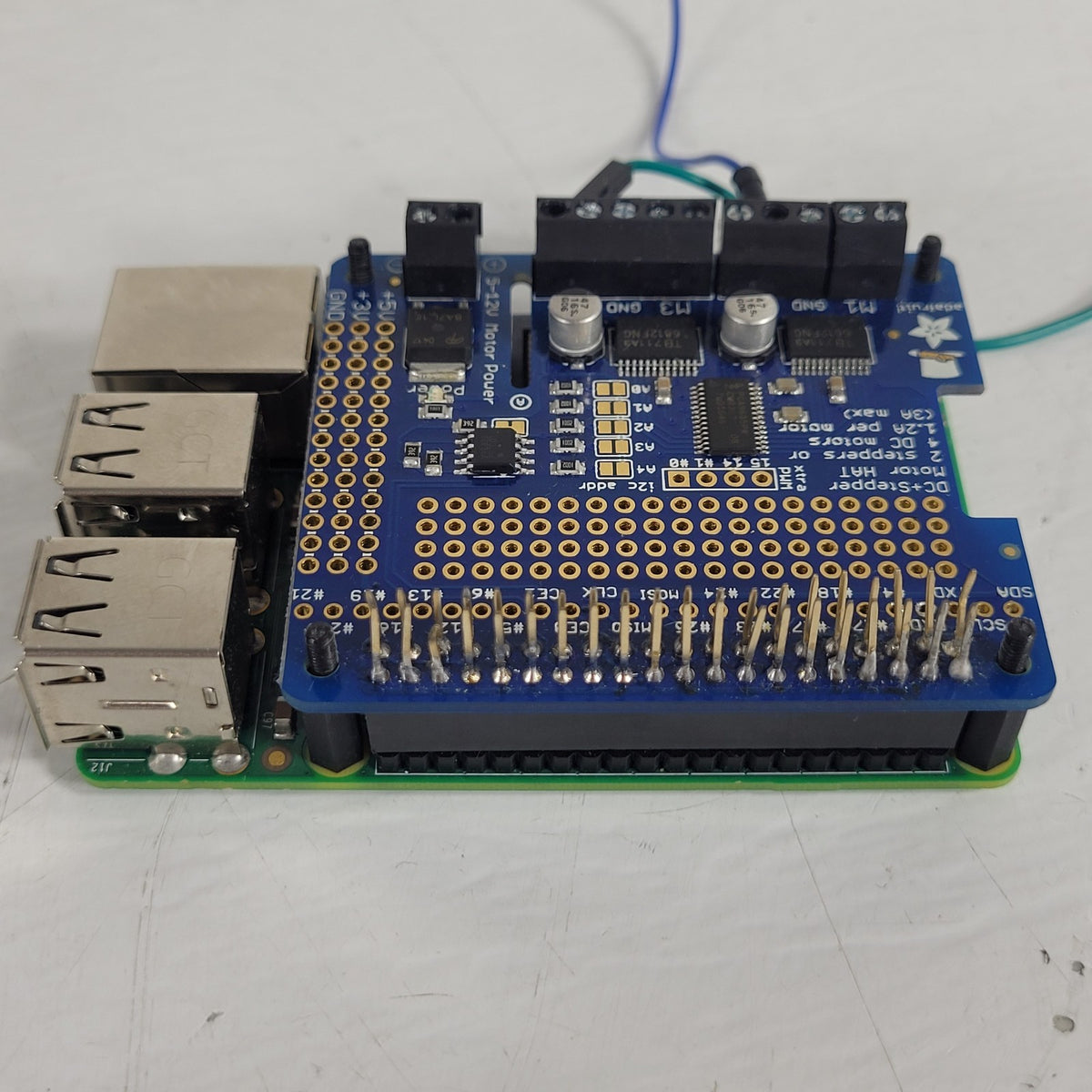 Raspberry Pi w/ Adafruit 2348 DC & Stepper Motor HAT Controller Assembly