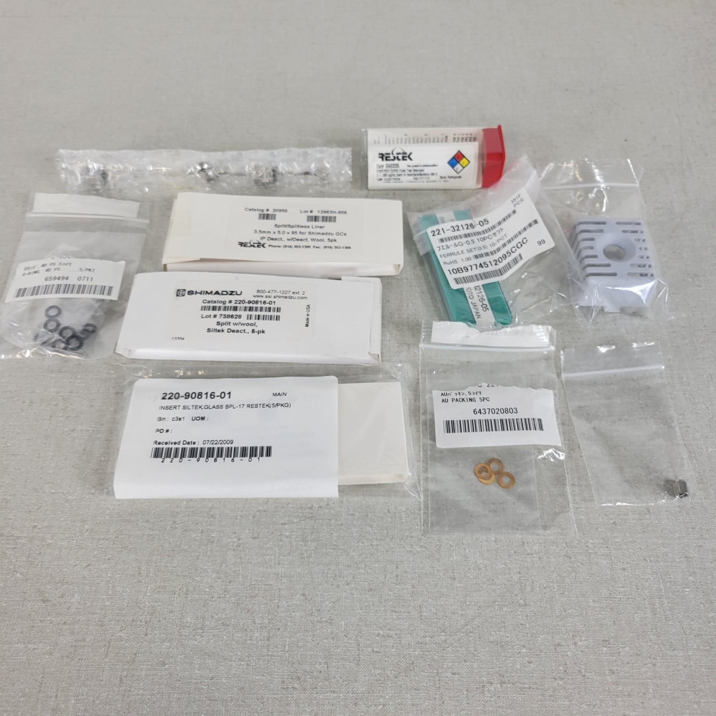 Shimadzu GC GCMS Lot Liners O-Rings Ferrules 220-90816-01 221-32126-05