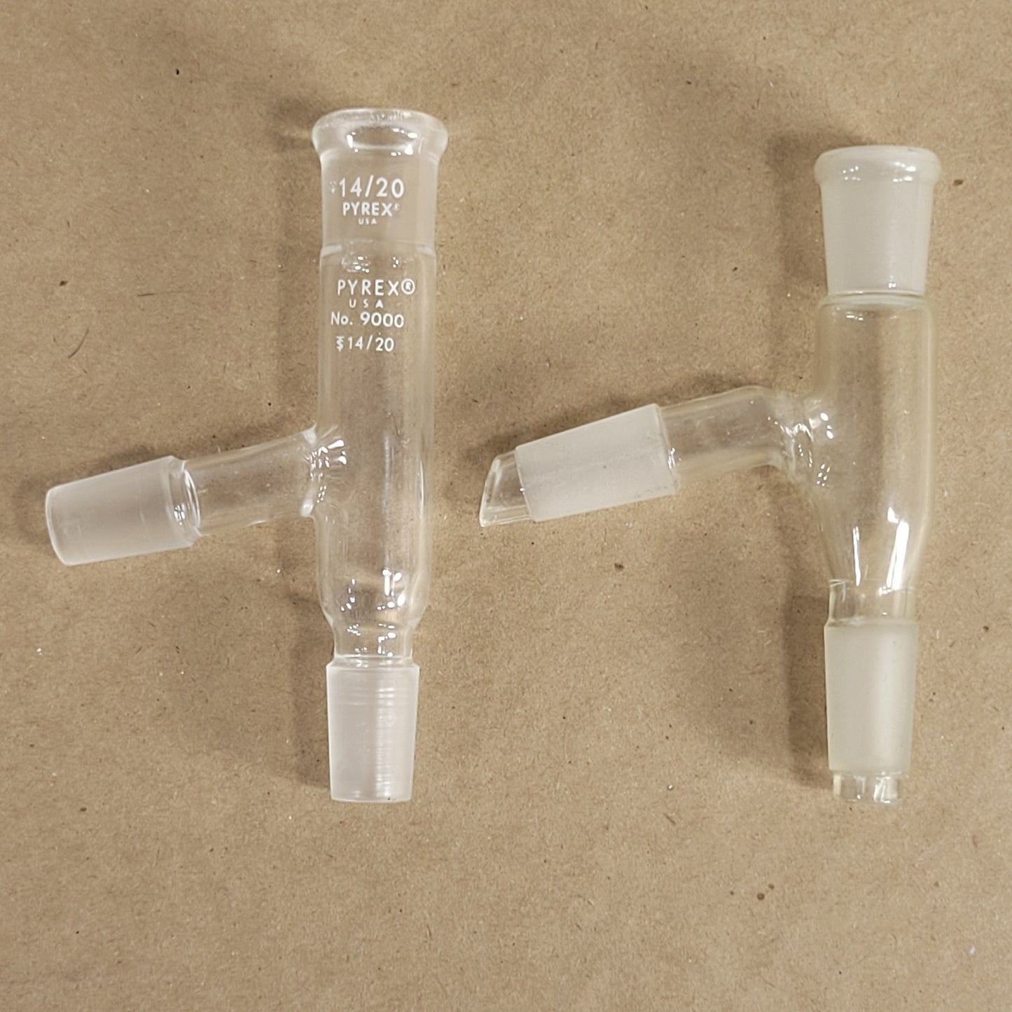 Set Of 2 Pyrex/Unbranded 9000 75° Angle 3-Way Connector 14/20 CN/SN Joints